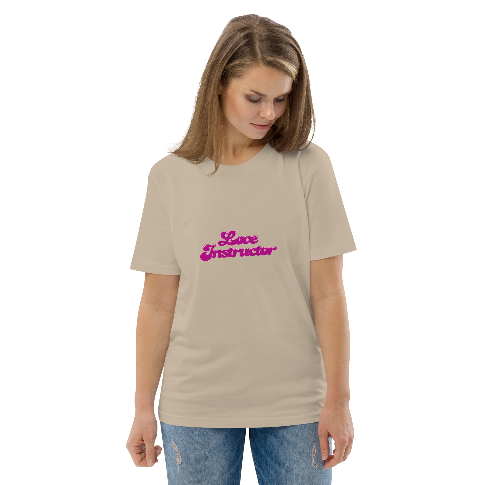 T-shirt unisexe en coton biologique Love instructor sur couleurs claires