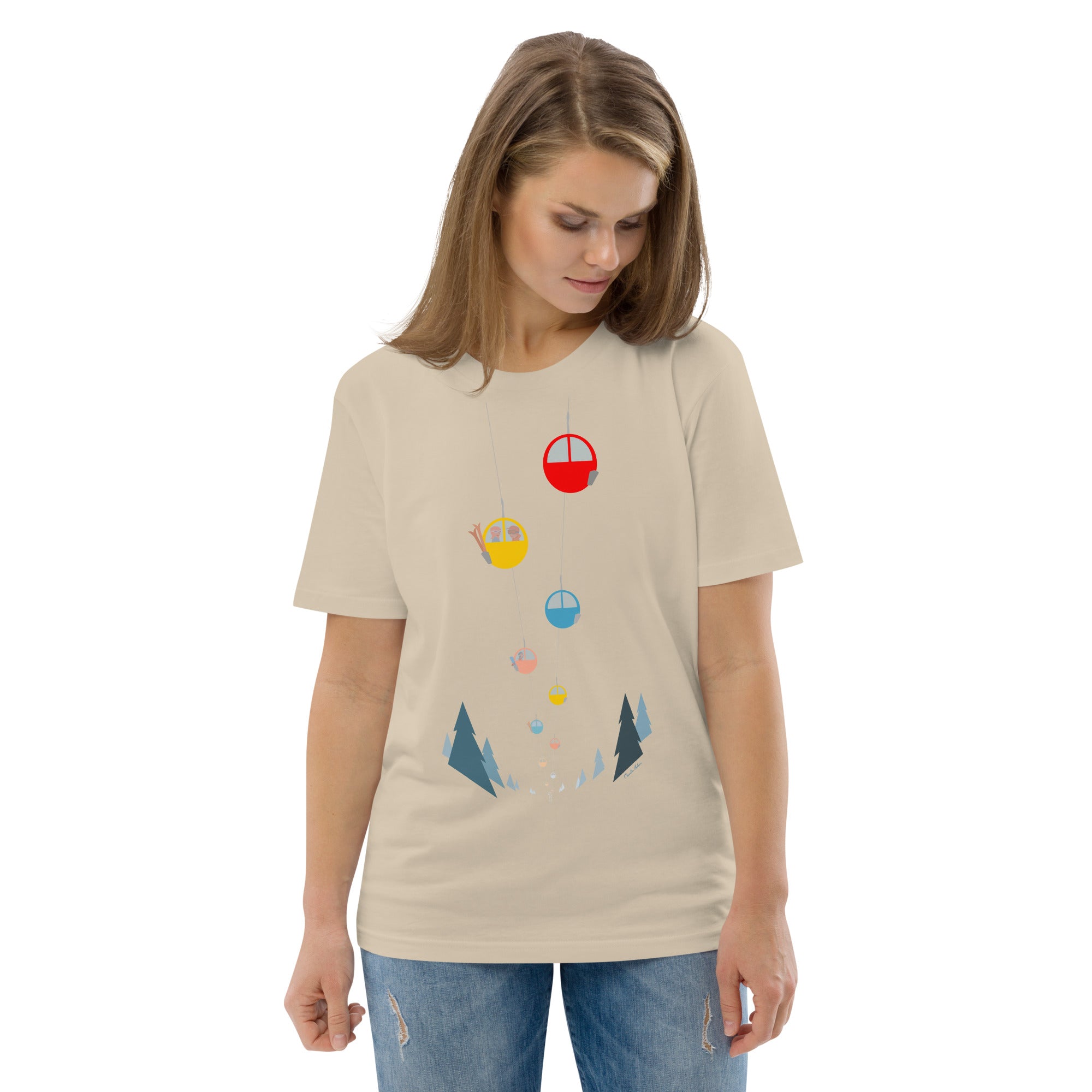 T-shirt unisexe en coton biologique Gondolas in the mist sur couleurs claires