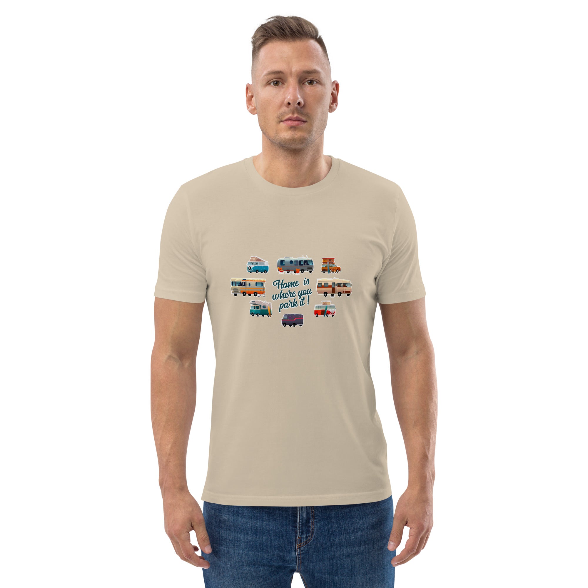 T-shirt unisexe en coton biologique Square Vintage Campers sur couleurs claires