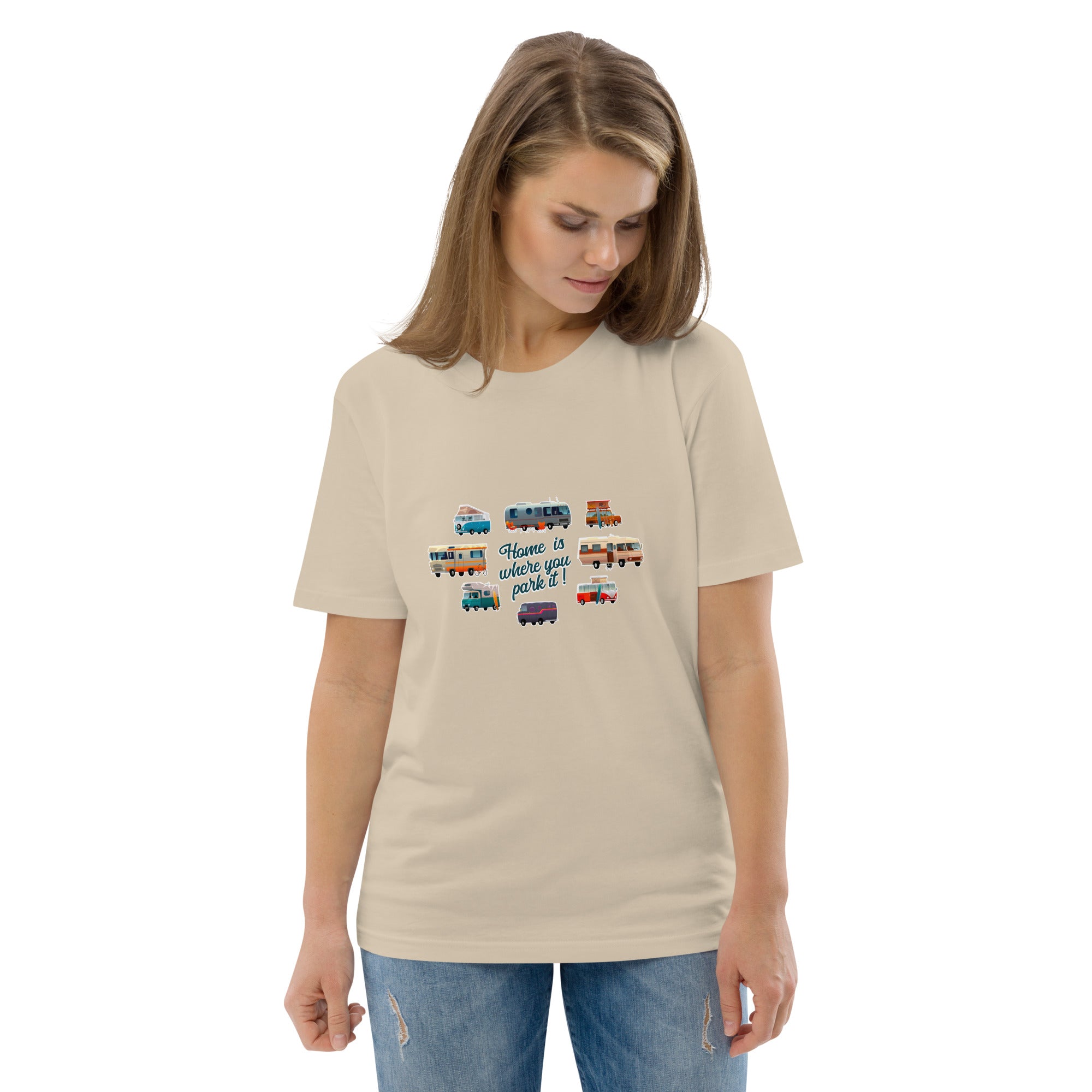 T-shirt unisexe en coton biologique Square Vintage Campers sur couleurs claires