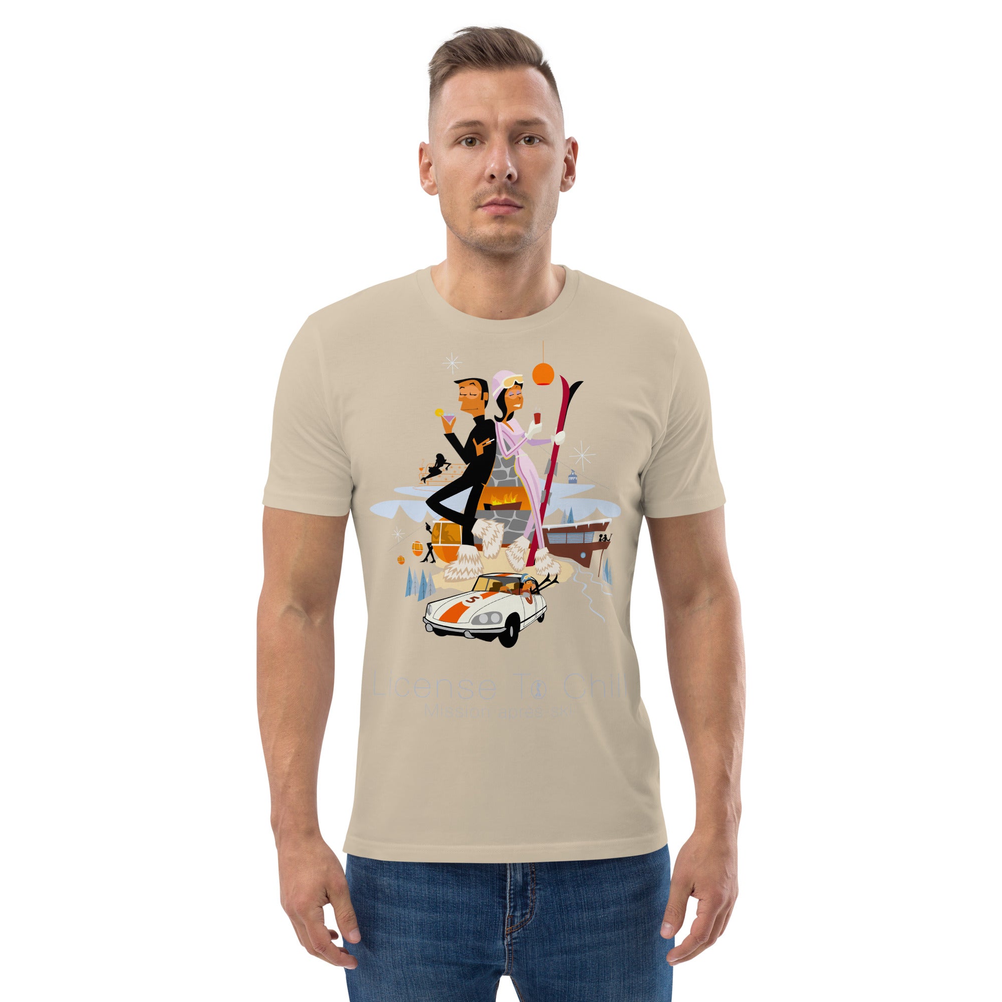 T-shirt unisexe en coton biologique License To Chill Mission Après-Ski sur couleurs claires