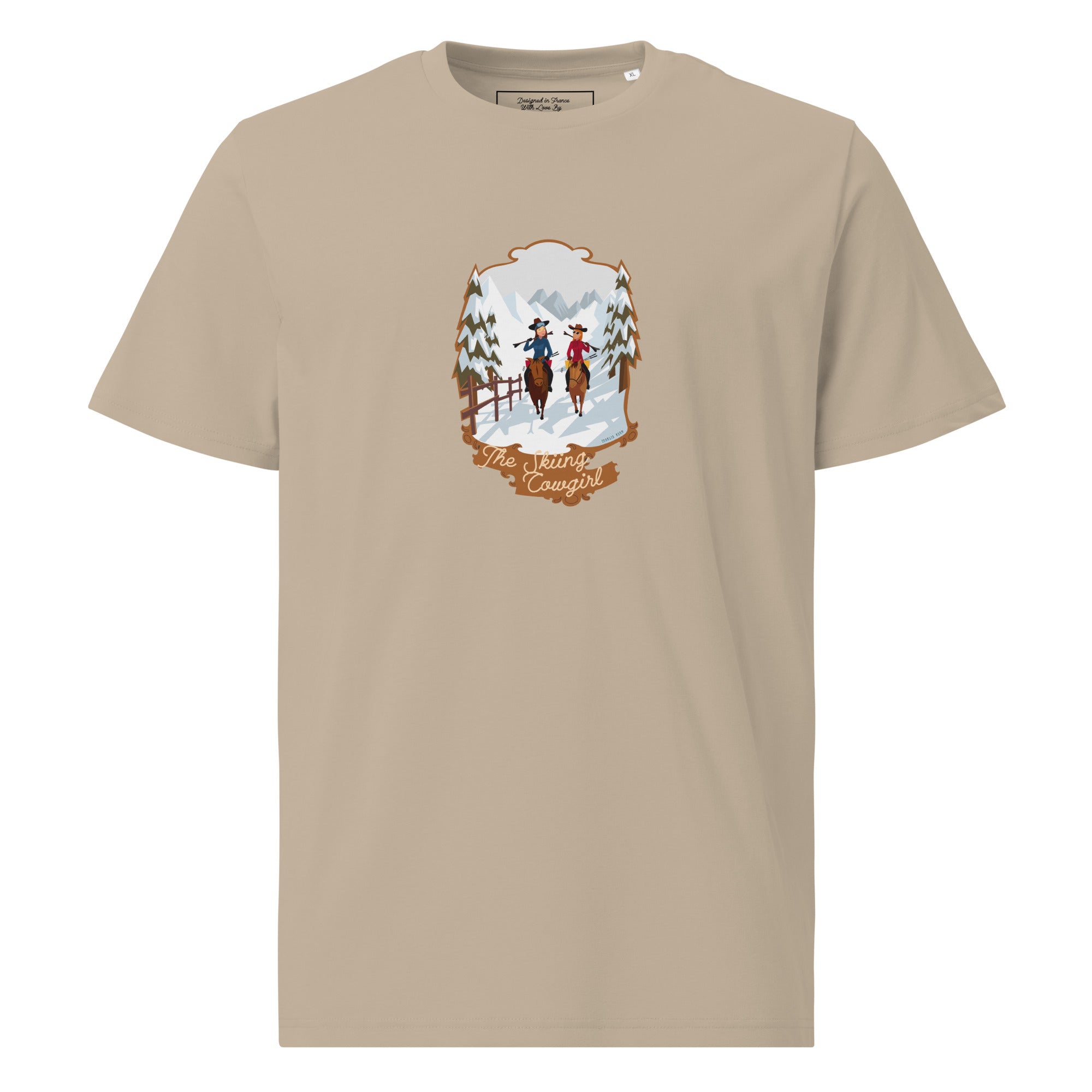 T-shirt unisexe en coton biologique The Skiing Cowgirl sur couleurs claires