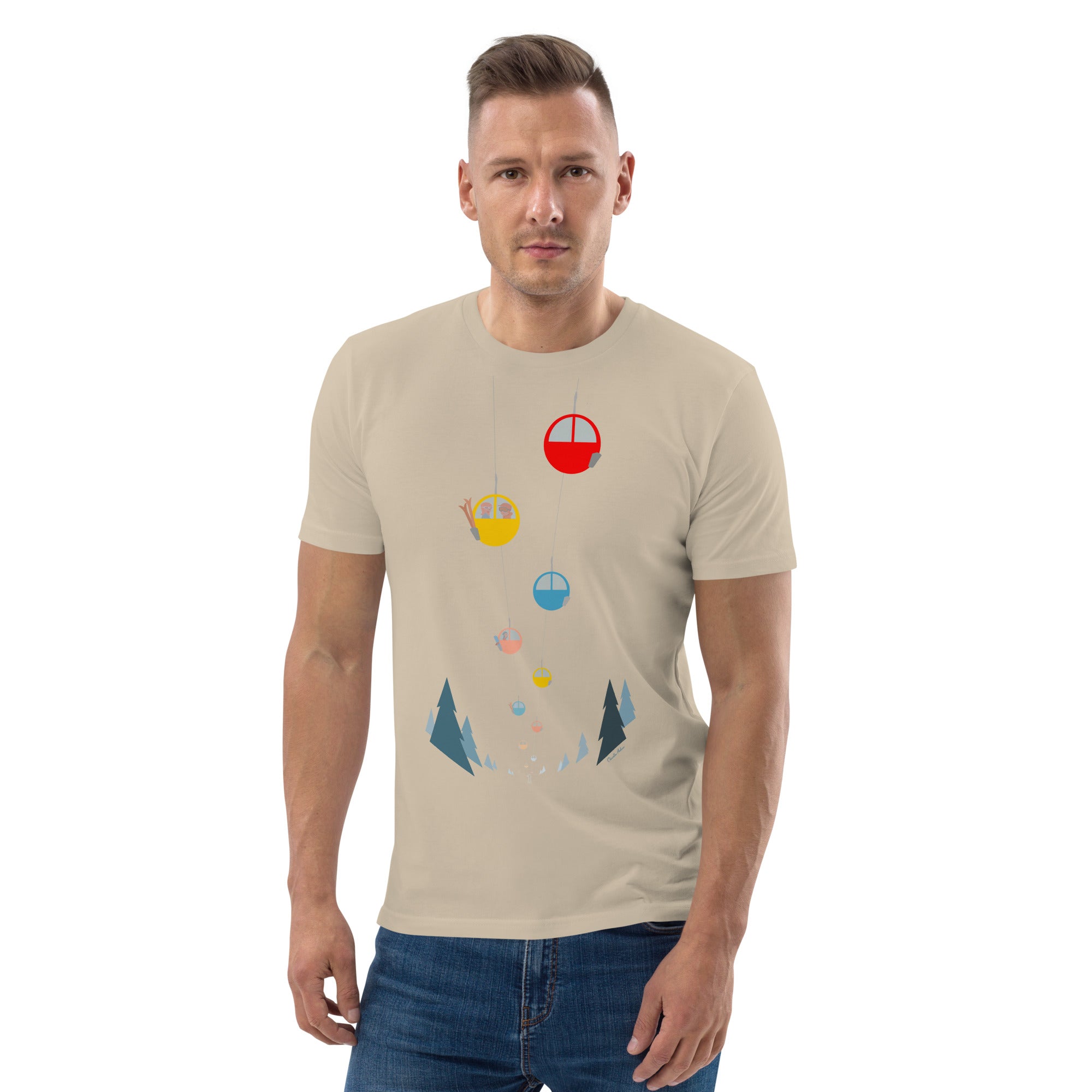 T-shirt unisexe en coton biologique Gondolas in the mist sur couleurs claires