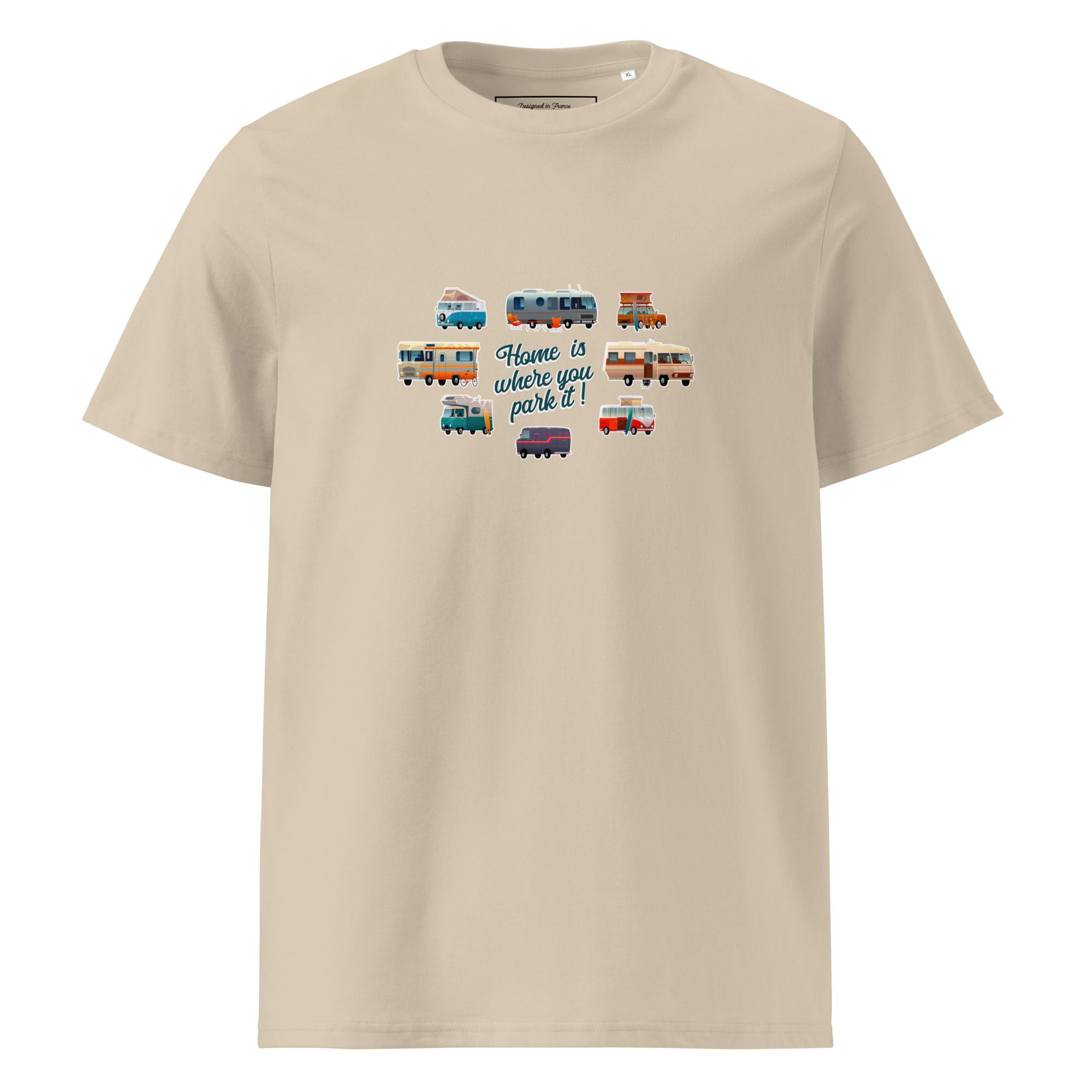 T-shirt unisexe en coton biologique Square Vintage Campers sur couleurs claires