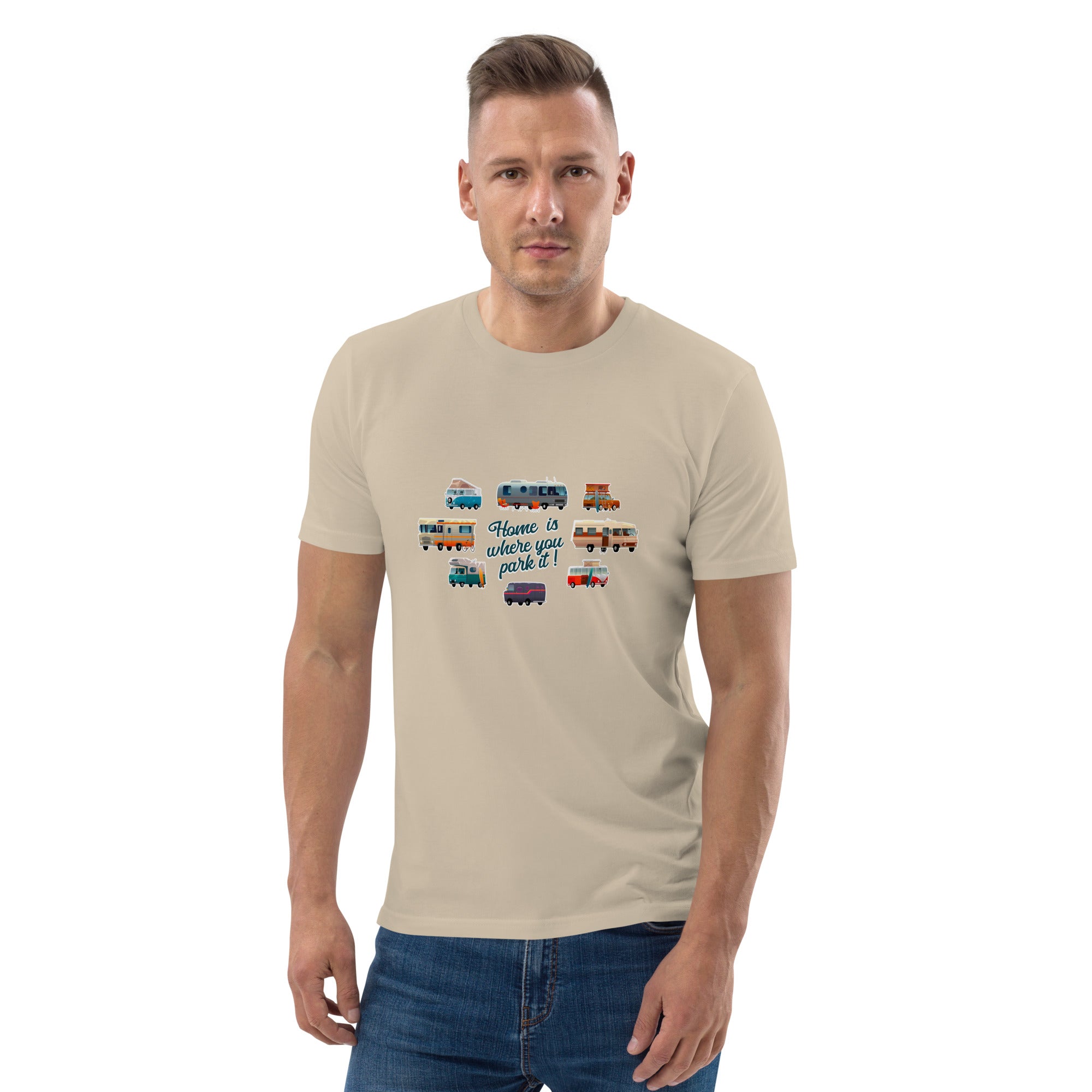 T-shirt unisexe en coton biologique Square Vintage Campers sur couleurs claires