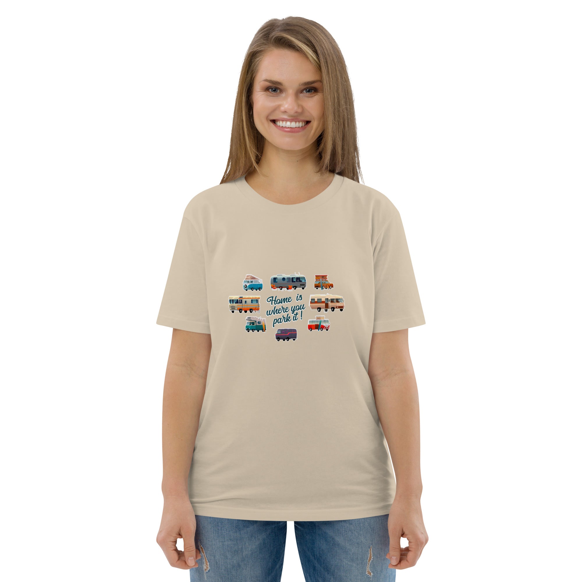 T-shirt unisexe en coton biologique Square Vintage Campers sur couleurs claires