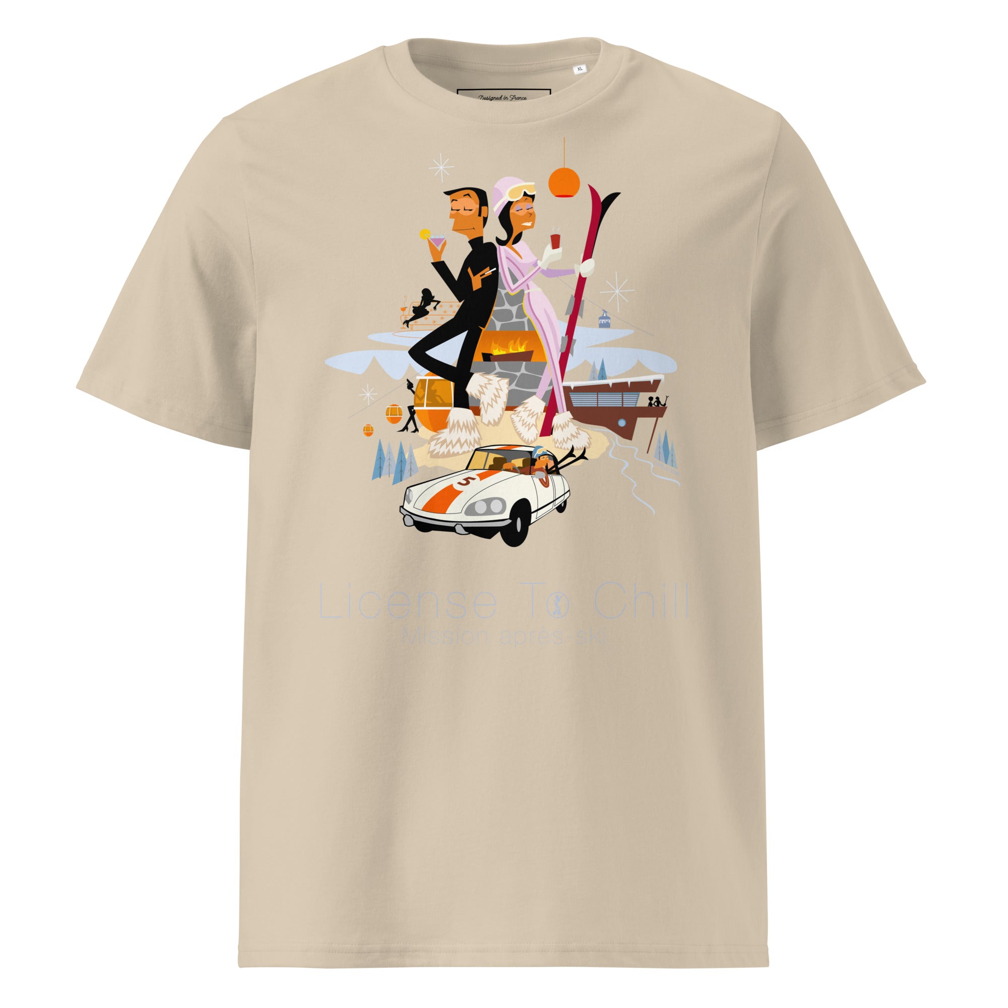 T-shirt unisexe en coton biologique License To Chill Mission Après-Ski sur couleurs claires