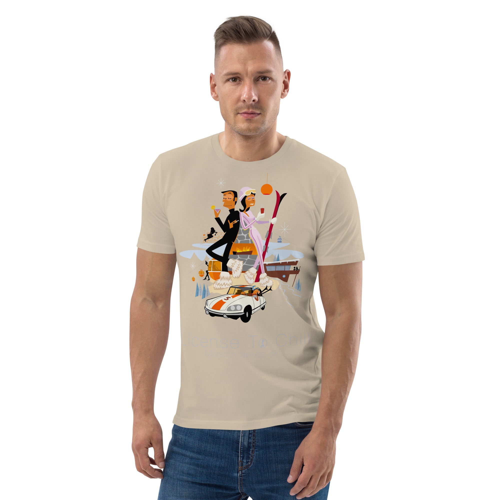 T-shirt unisexe en coton biologique License To Chill Mission Après-Ski sur couleurs claires