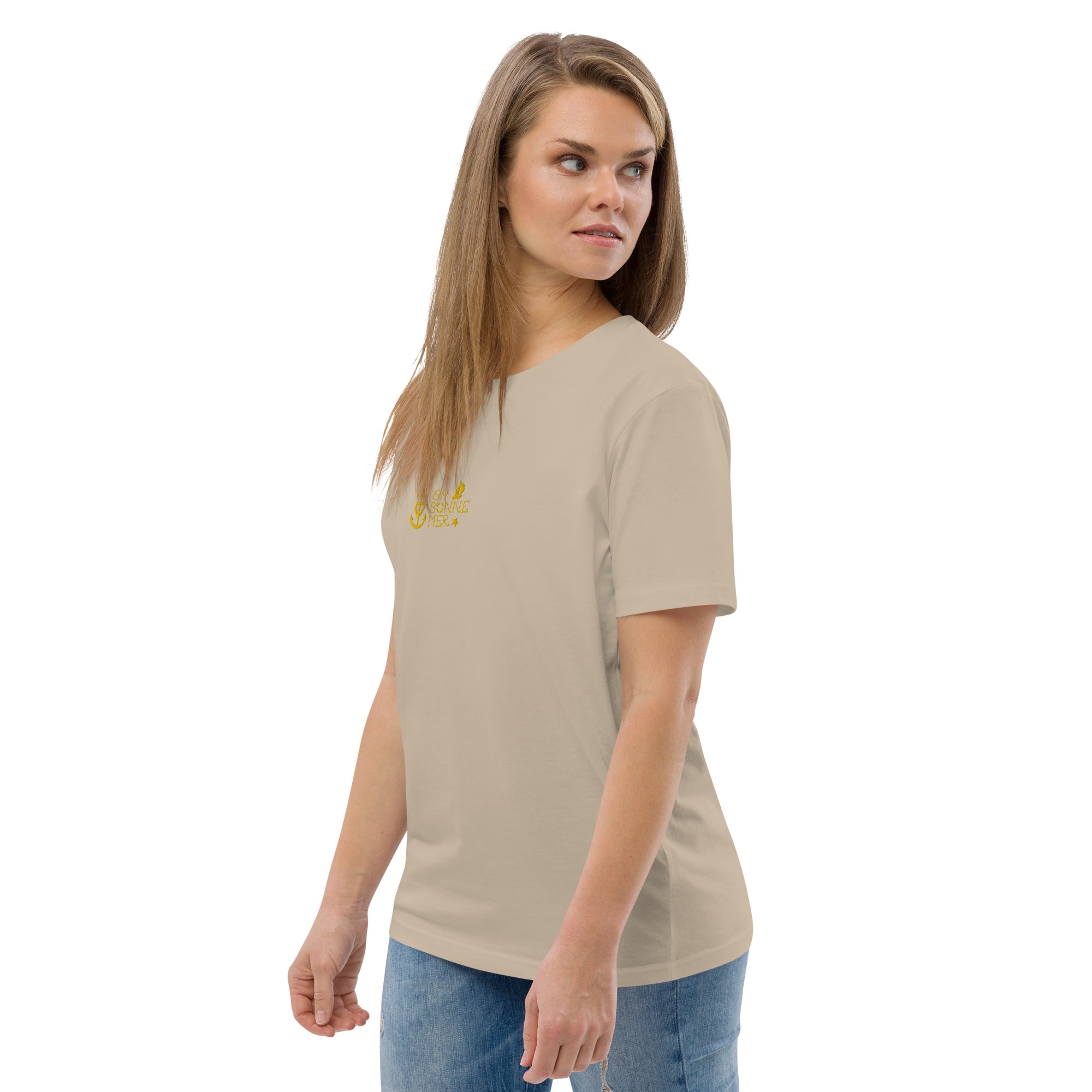 Unisex organic cotton t-shirt Oh Bonne Mer 2 embroidered pattern on light colors