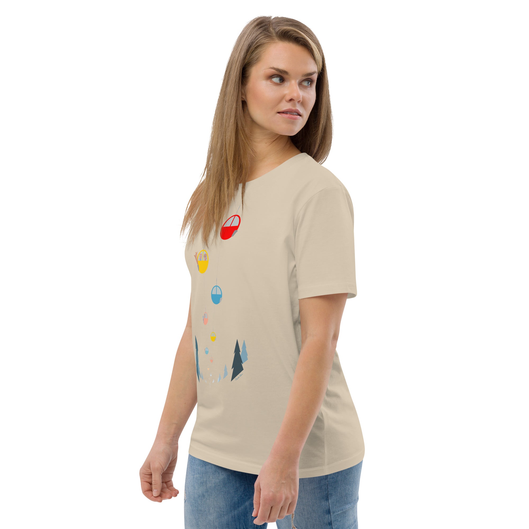 T-shirt unisexe en coton biologique Gondolas in the mist sur couleurs claires