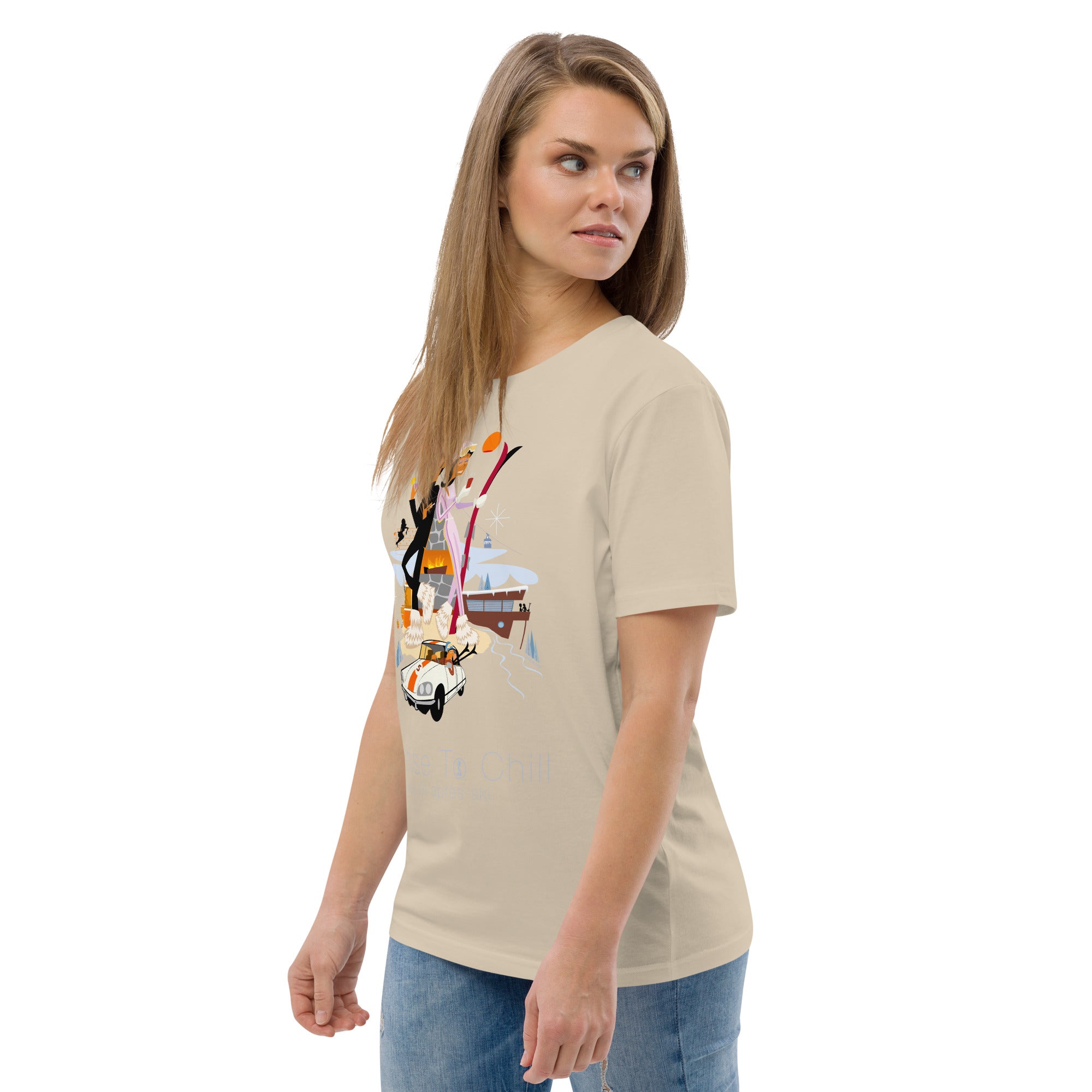 T-shirt unisexe en coton biologique License To Chill Mission Après-Ski sur couleurs claires