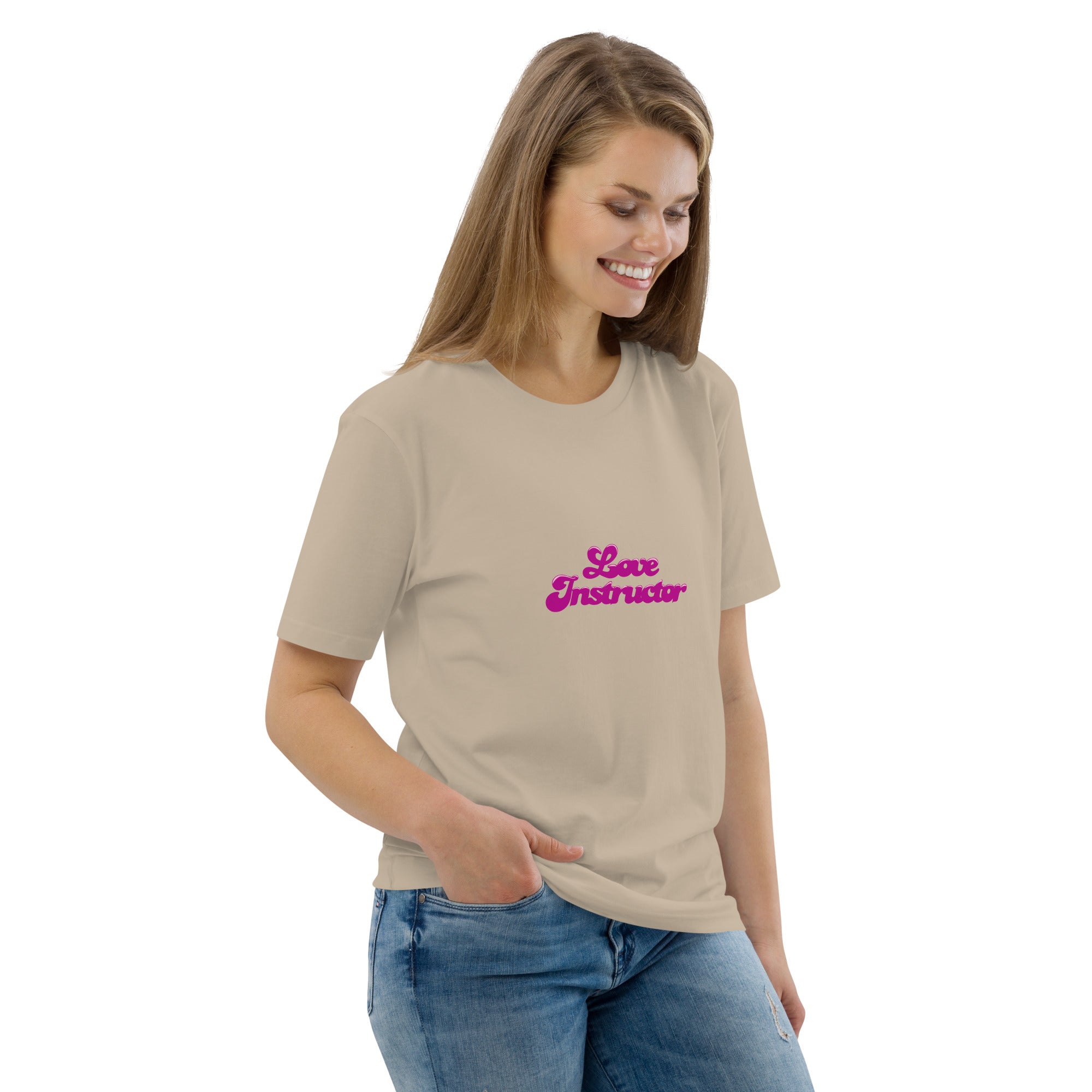 T-shirt unisexe en coton biologique Love instructor sur couleurs claires