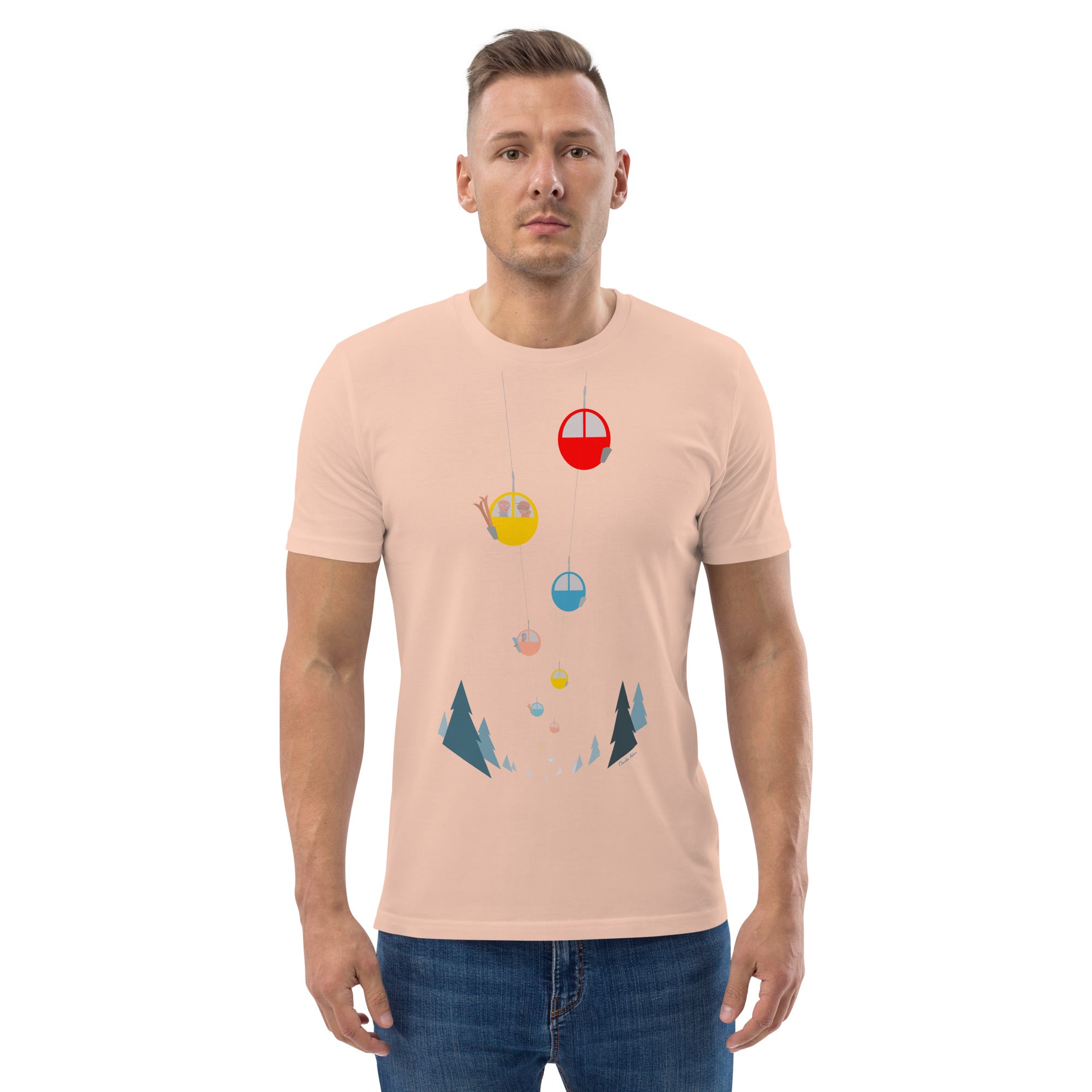 T-shirt unisexe en coton biologique Gondolas in the mist sur couleurs claires