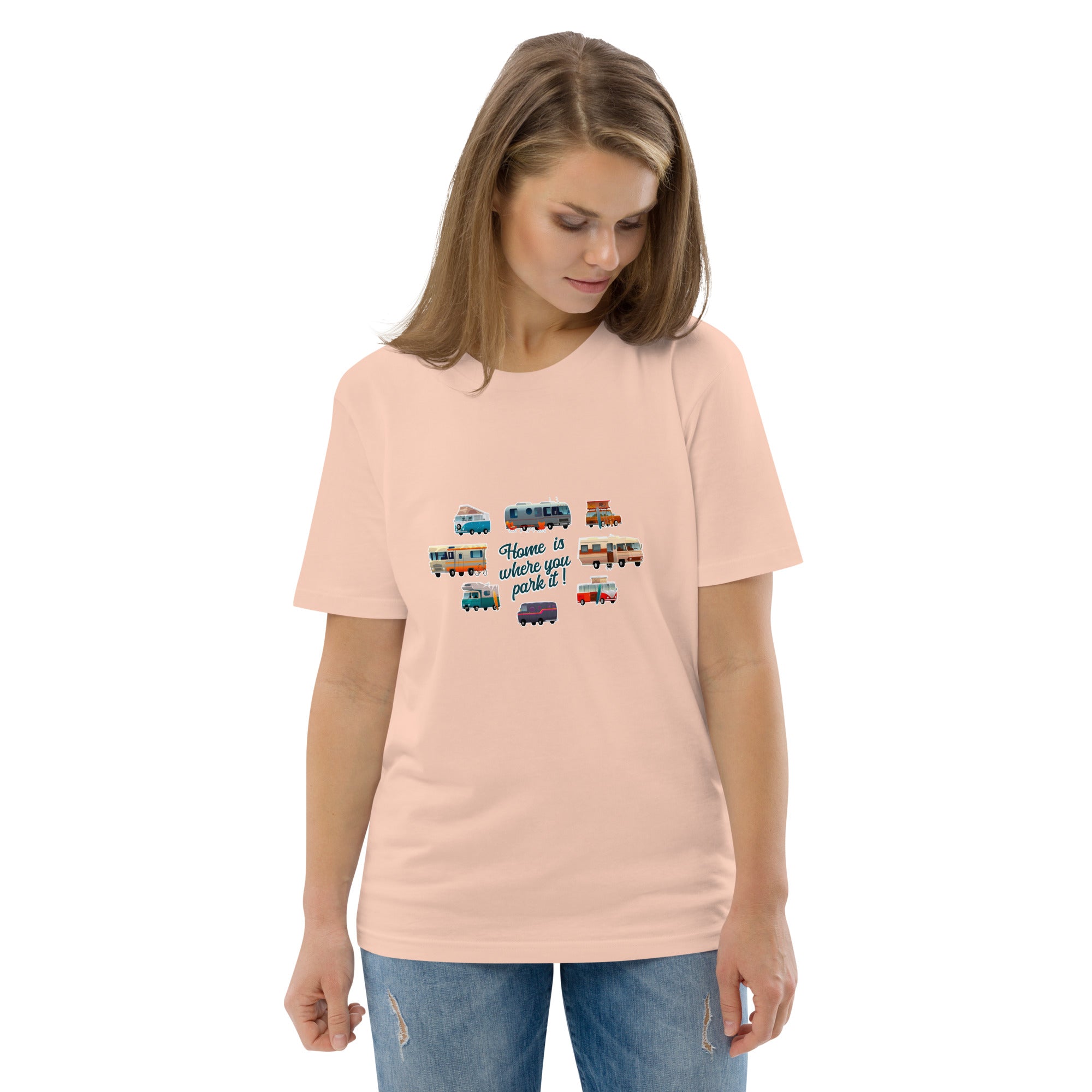 T-shirt unisexe en coton biologique Square Vintage Campers sur couleurs claires