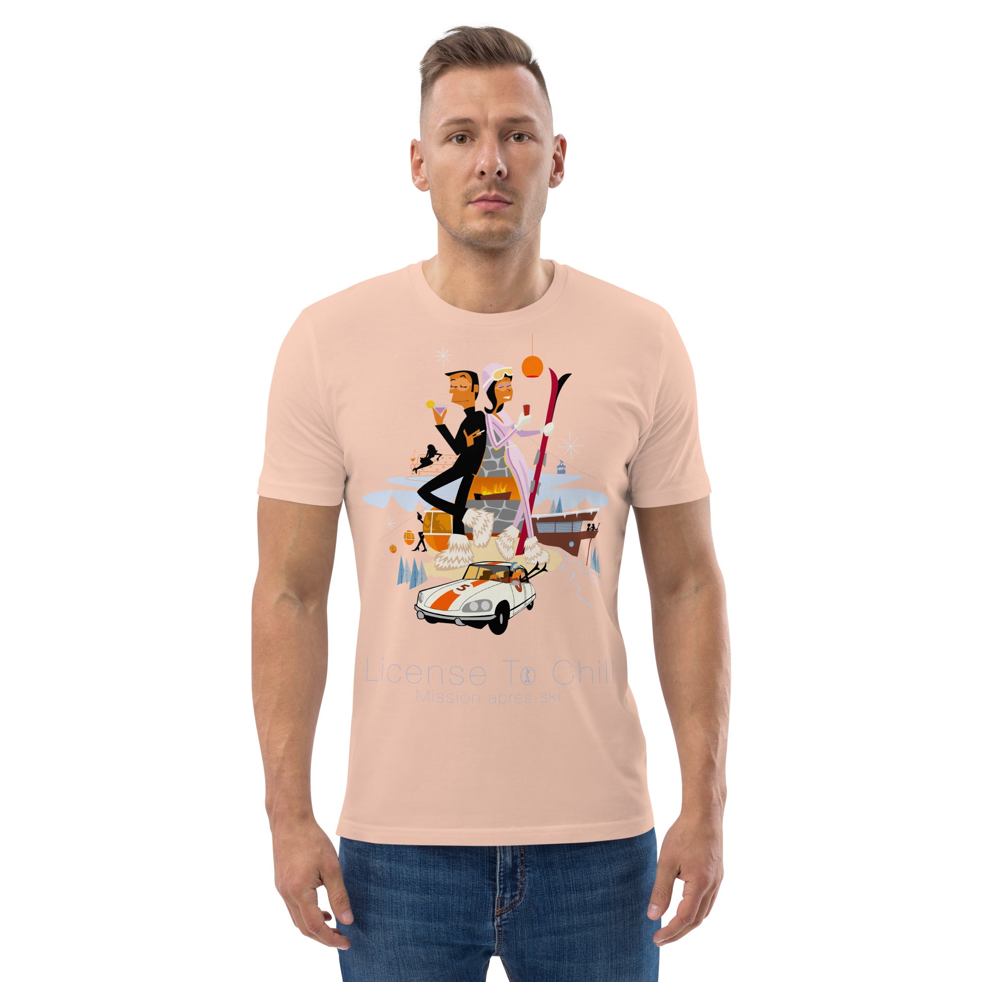 T-shirt unisexe en coton biologique License To Chill Mission Après-Ski sur couleurs claires