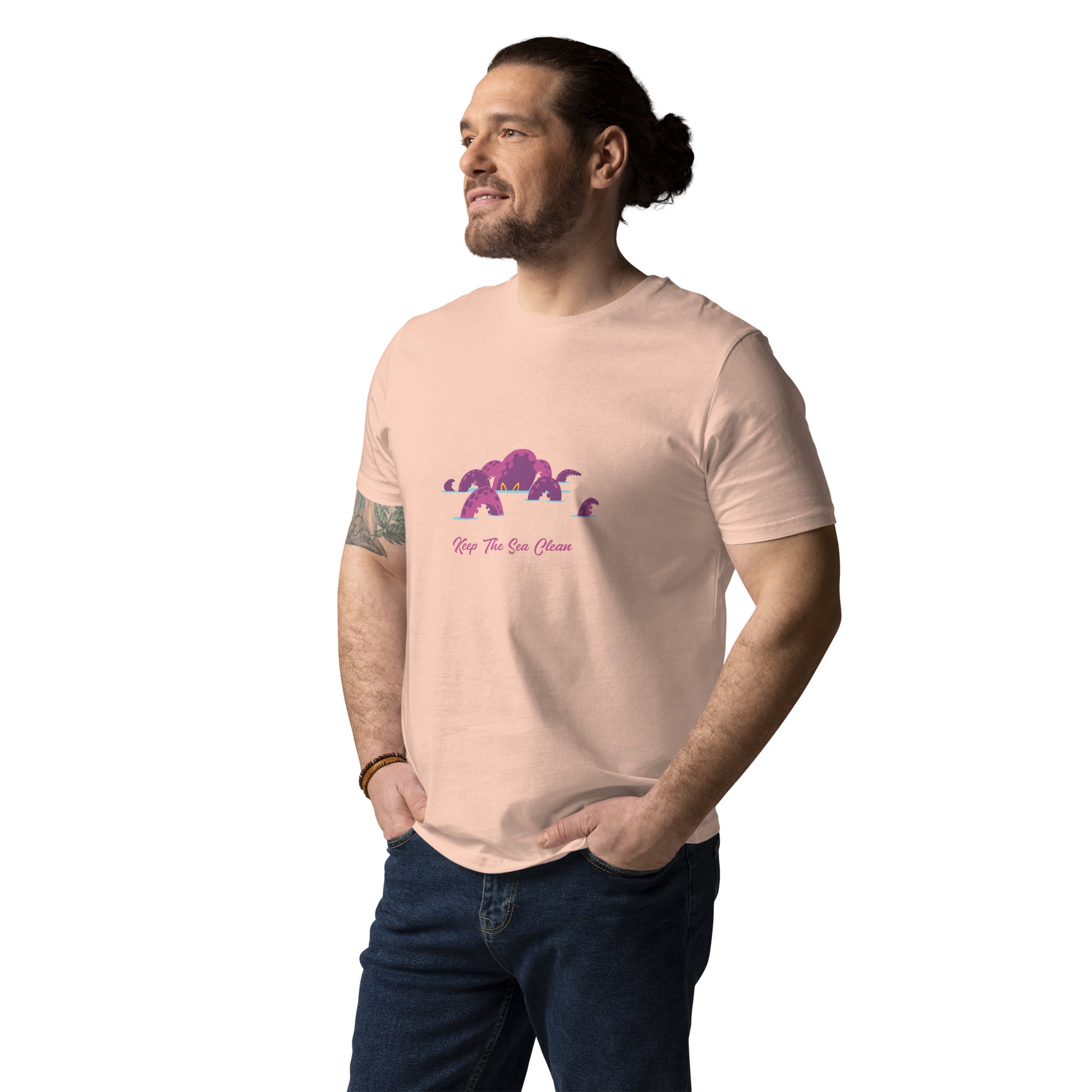 T-shirt unisexe en coton biologique Octopus Purple sur couleurs claires