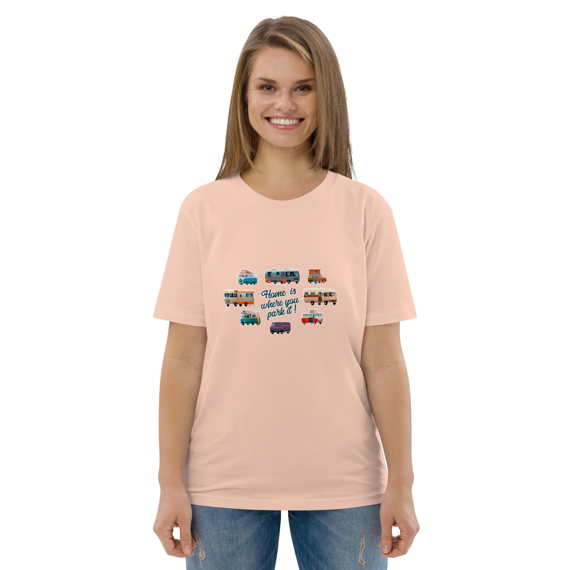 T-shirt unisexe en coton biologique Square Vintage Campers sur couleurs claires