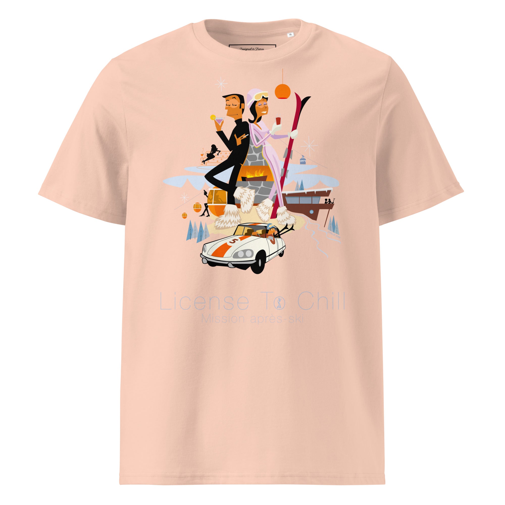 T-shirt unisexe en coton biologique License To Chill Mission Après-Ski sur couleurs claires