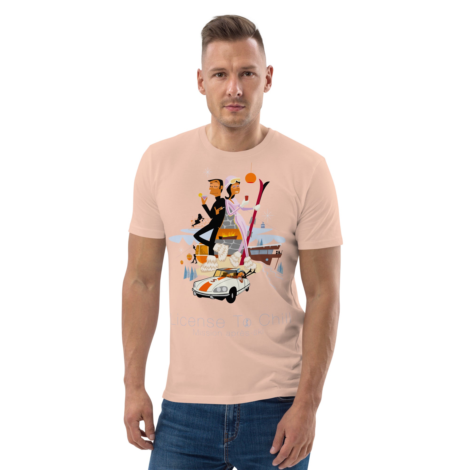 T-shirt unisexe en coton biologique License To Chill Mission Après-Ski sur couleurs claires