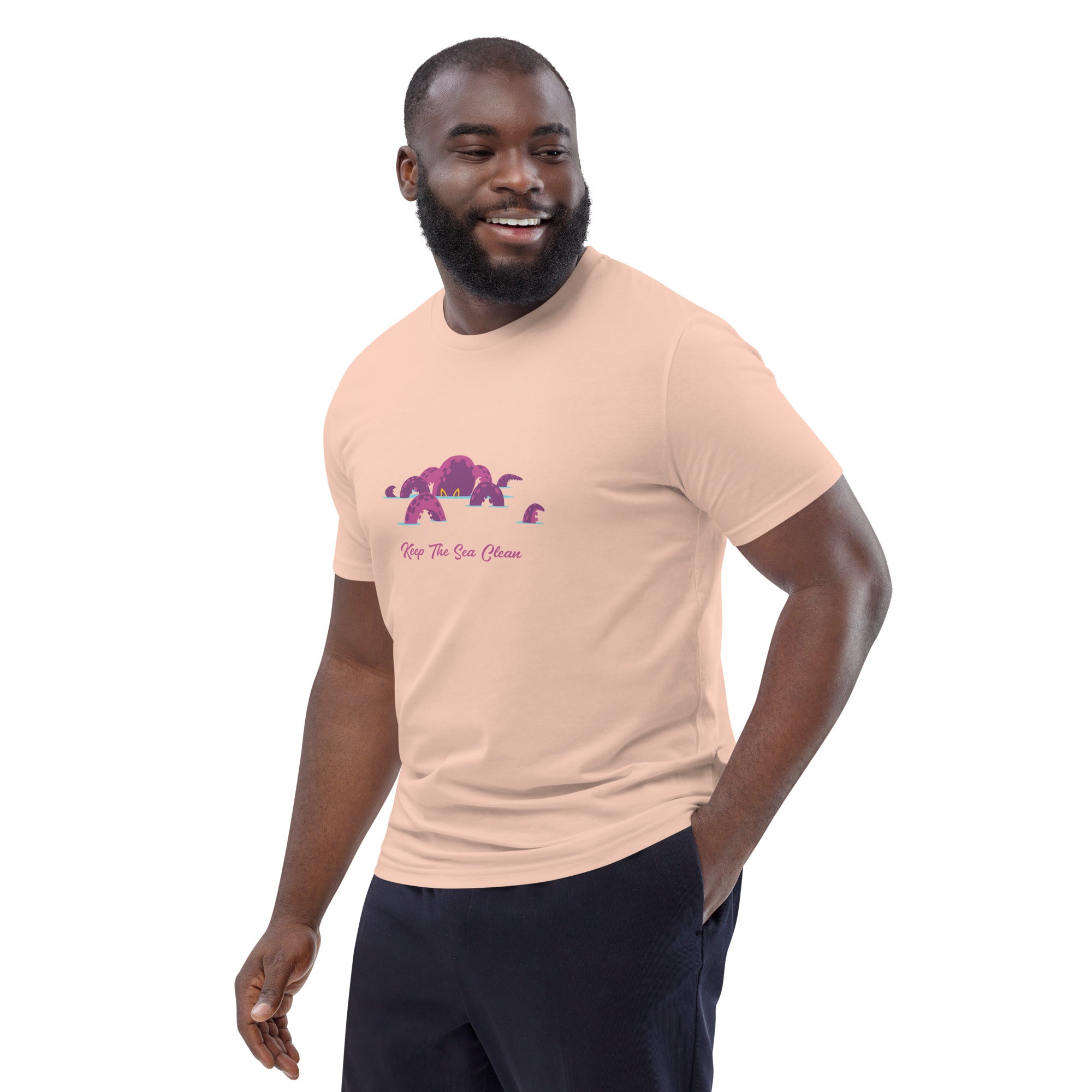 T-shirt unisexe en coton biologique Octopus Purple sur couleurs claires