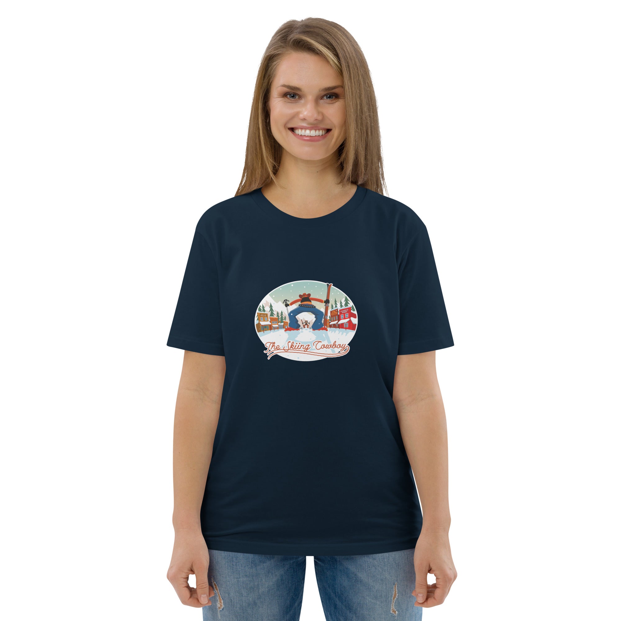 Unisex organic cotton t-shirt Ski Fight at OK Corral on dark colors