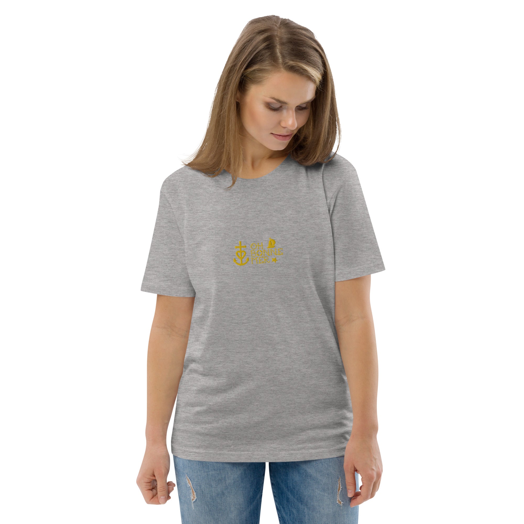 Unisex organic cotton t-shirt Oh Bonne Mer 2 embroidered pattern on light colors