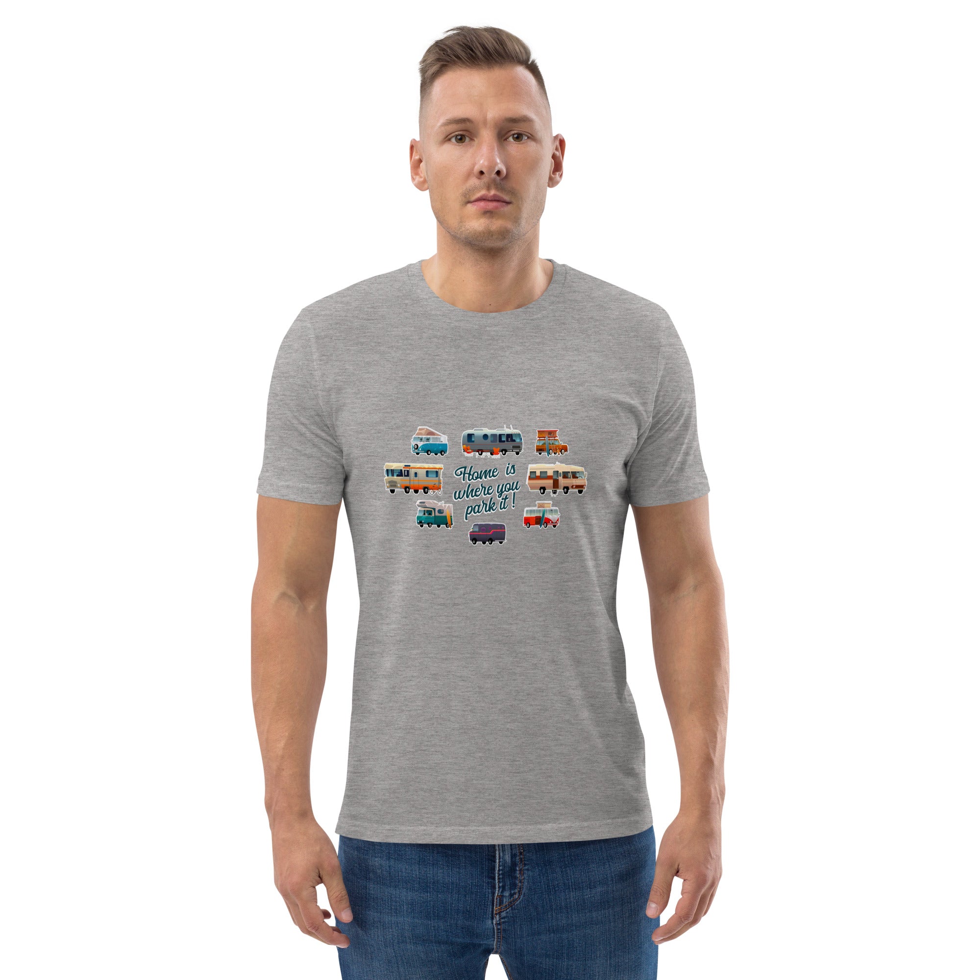 T-shirt unisexe en coton biologique Square Vintage Campers sur couleurs claires