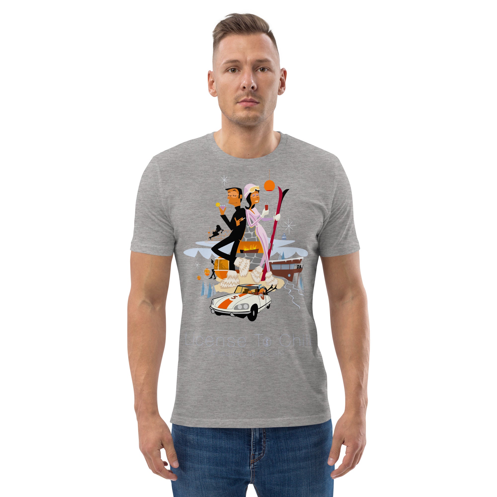 T-shirt unisexe en coton biologique License To Chill Mission Après-Ski sur couleurs claires