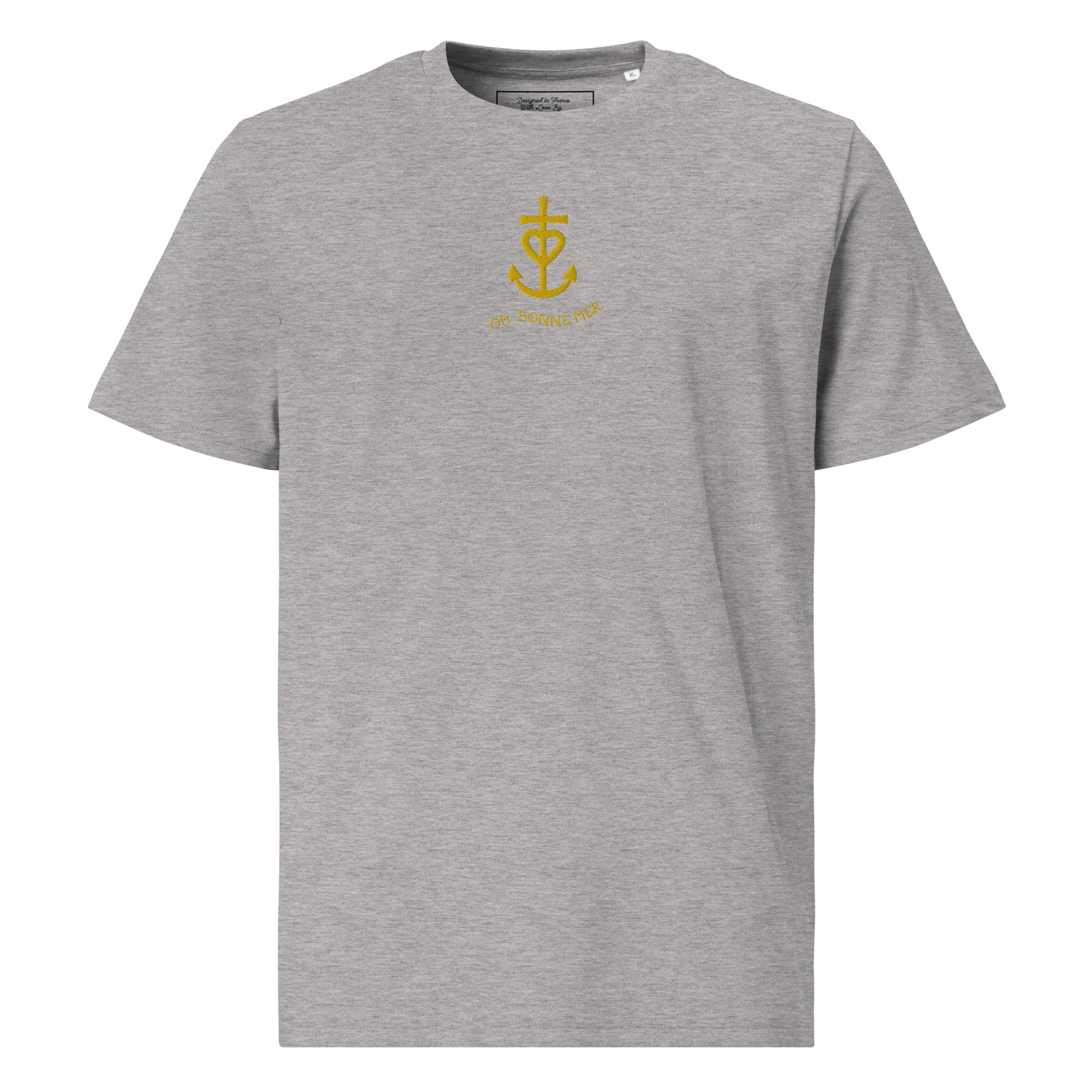 Unisex organic cotton t-shirt Croix de Camargue Gold embroidered pattern on light colors