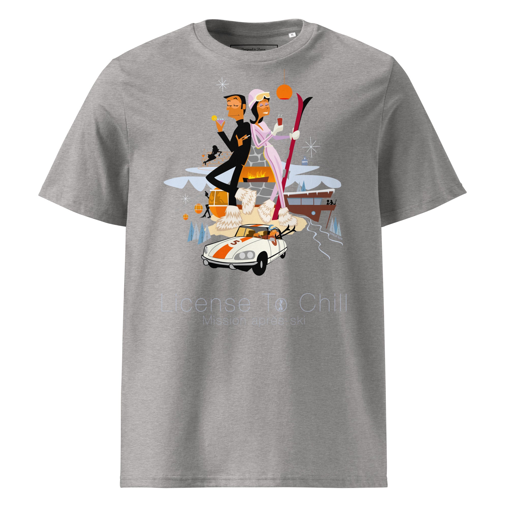 T-shirt unisexe en coton biologique License To Chill Mission Après-Ski sur couleurs claires