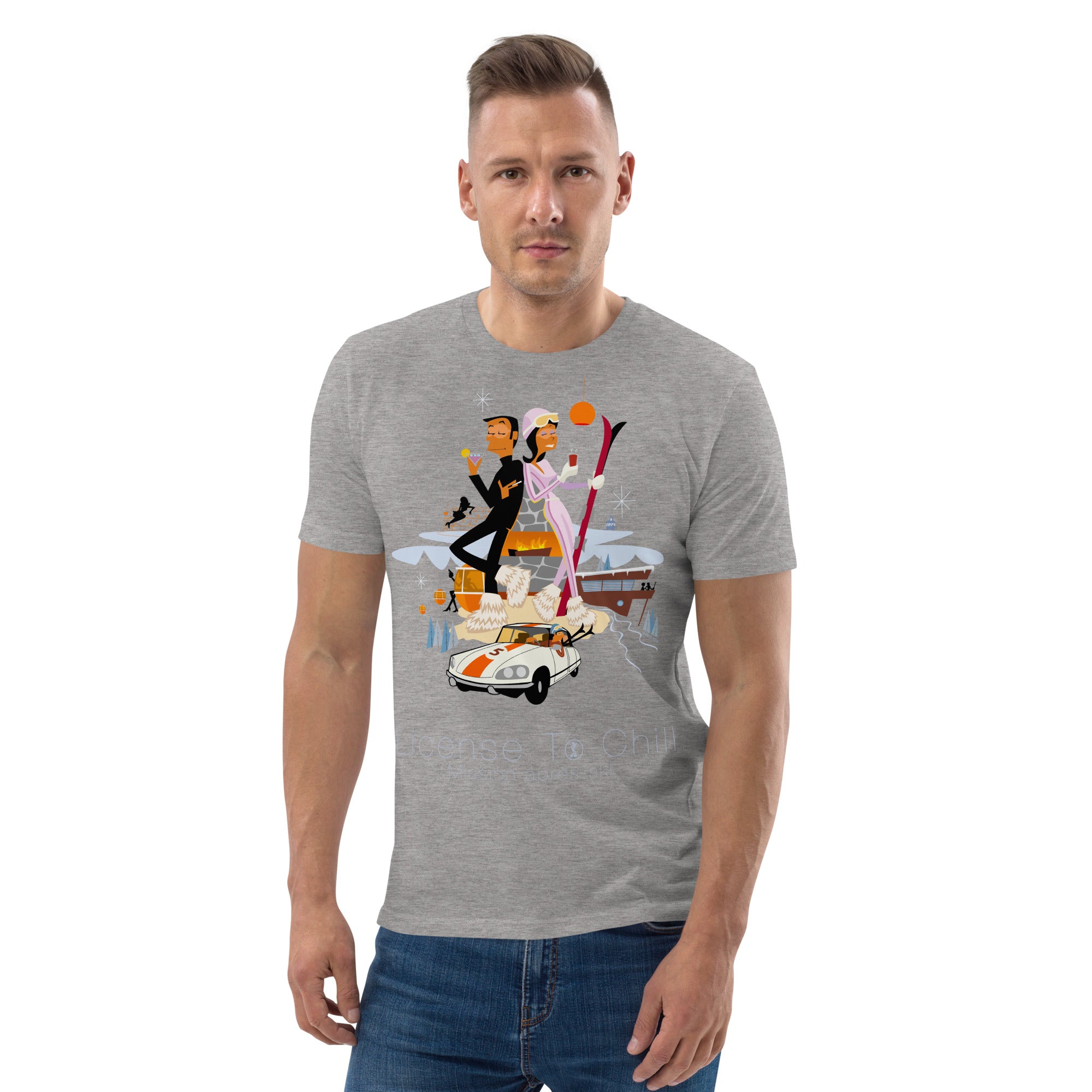 T-shirt unisexe en coton biologique License To Chill Mission Après-Ski sur couleurs claires