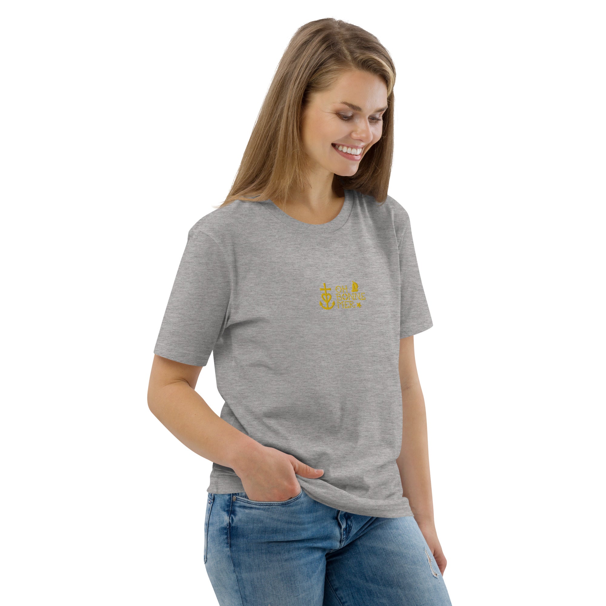 Unisex organic cotton t-shirt Oh Bonne Mer 2 embroidered pattern on light colors