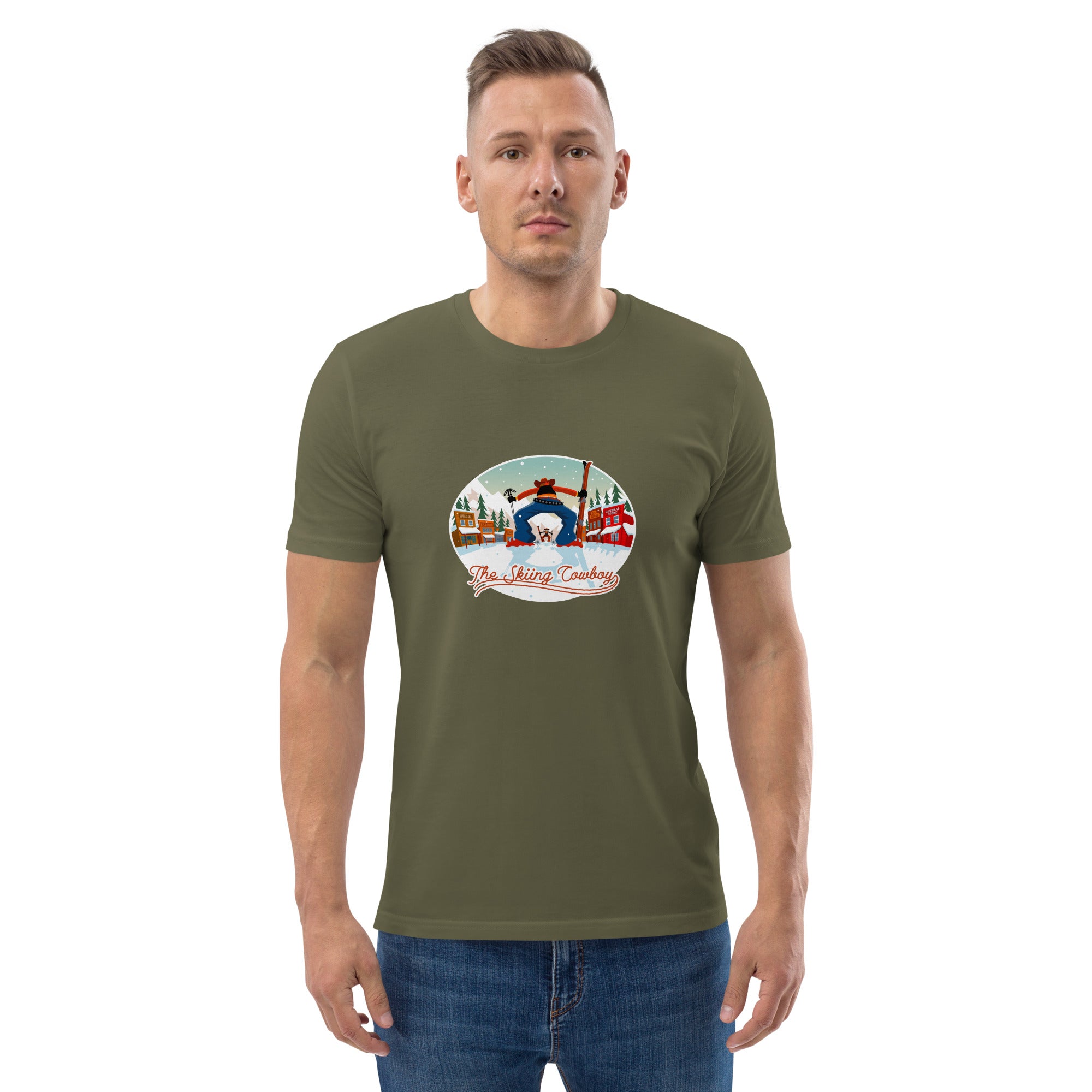 Unisex organic cotton t-shirt Ski Fight at OK Corral on dark colors