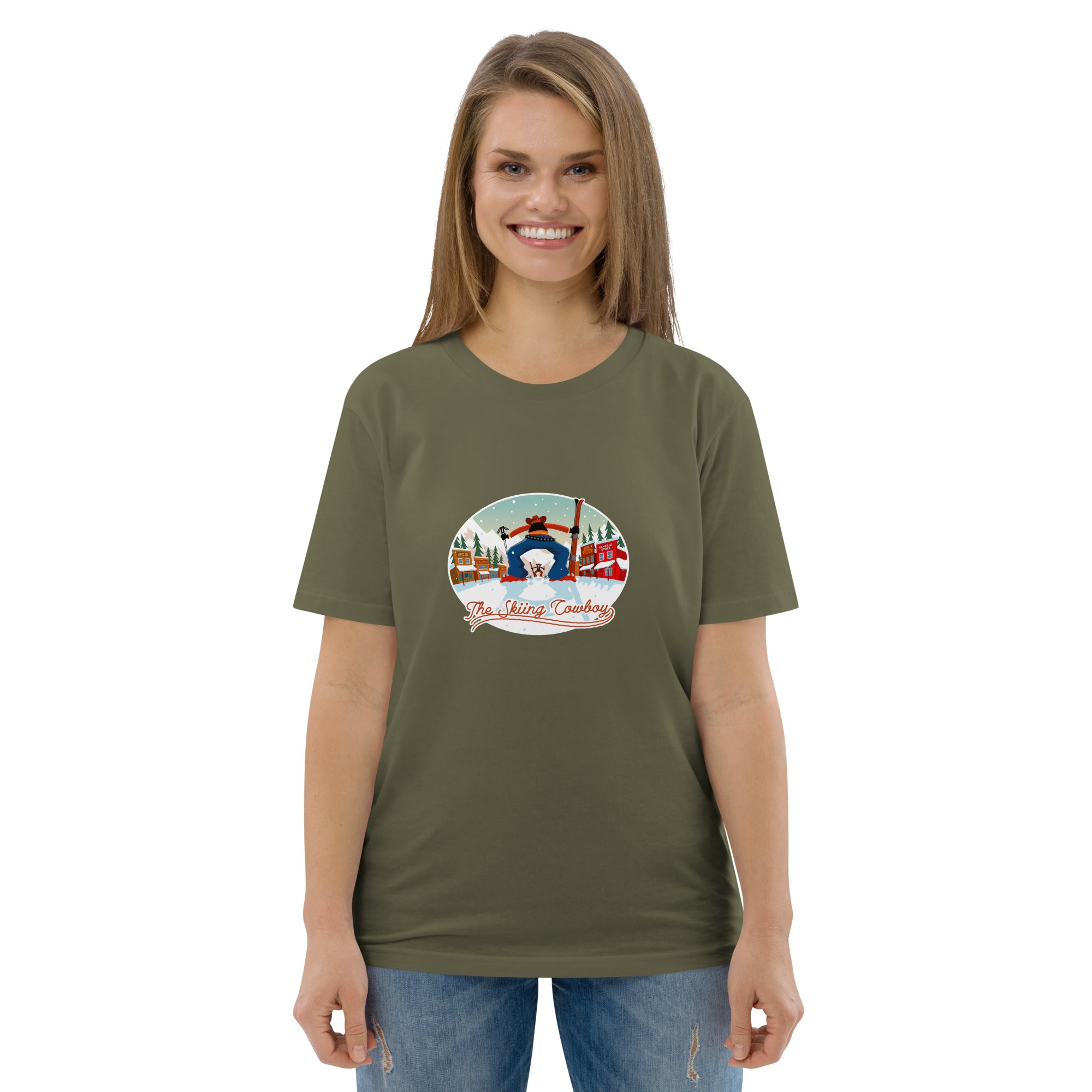 Unisex organic cotton t-shirt Ski Fight at OK Corral on dark colors