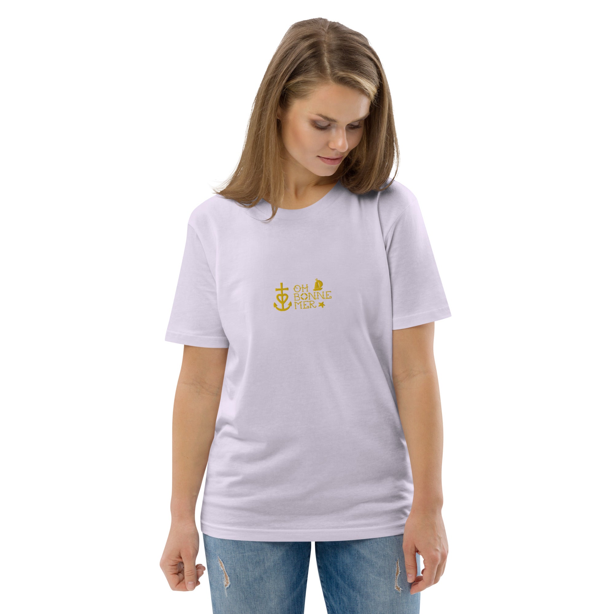 Unisex organic cotton t-shirt Oh Bonne Mer 2 embroidered pattern on light colors