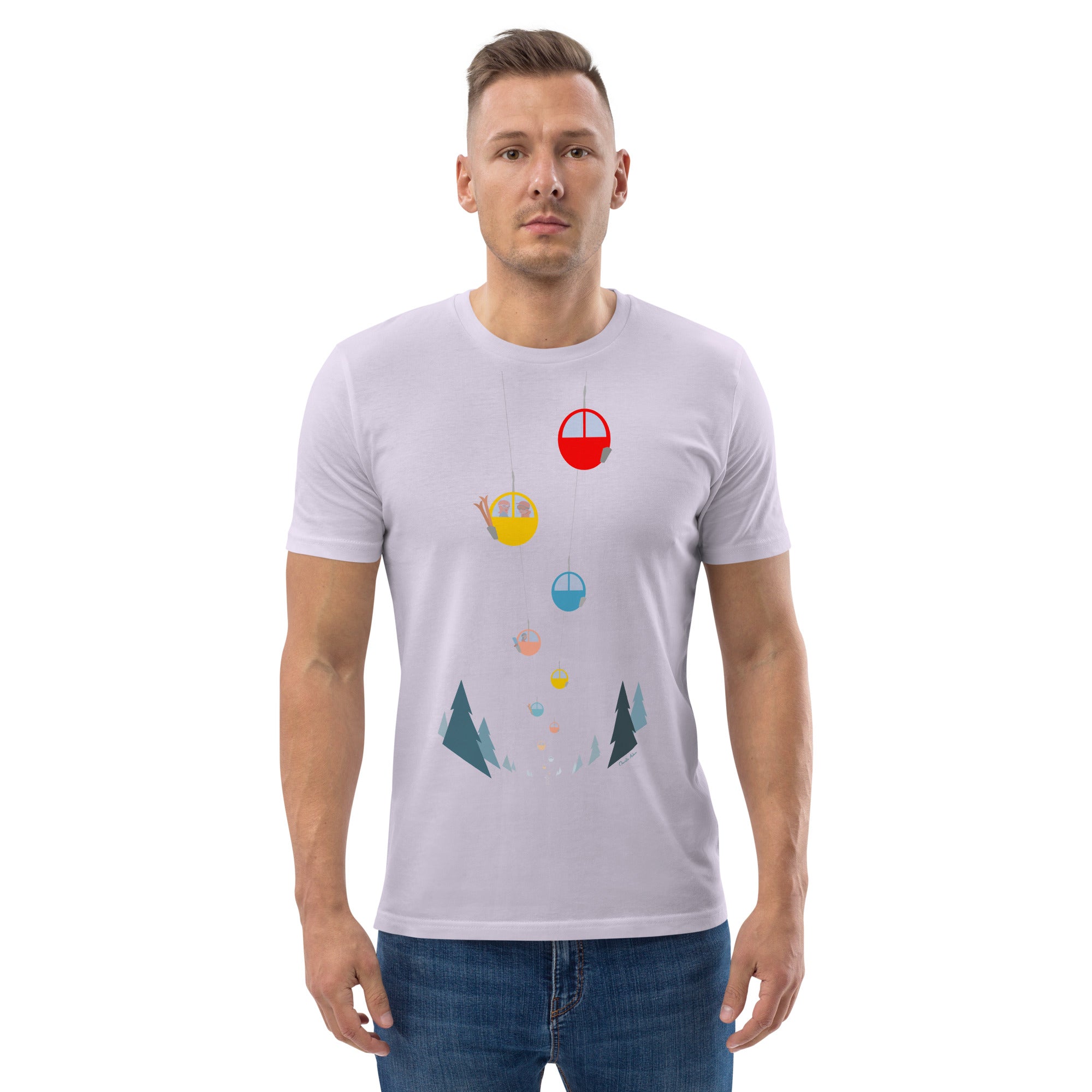 T-shirt unisexe en coton biologique Gondolas in the mist sur couleurs claires