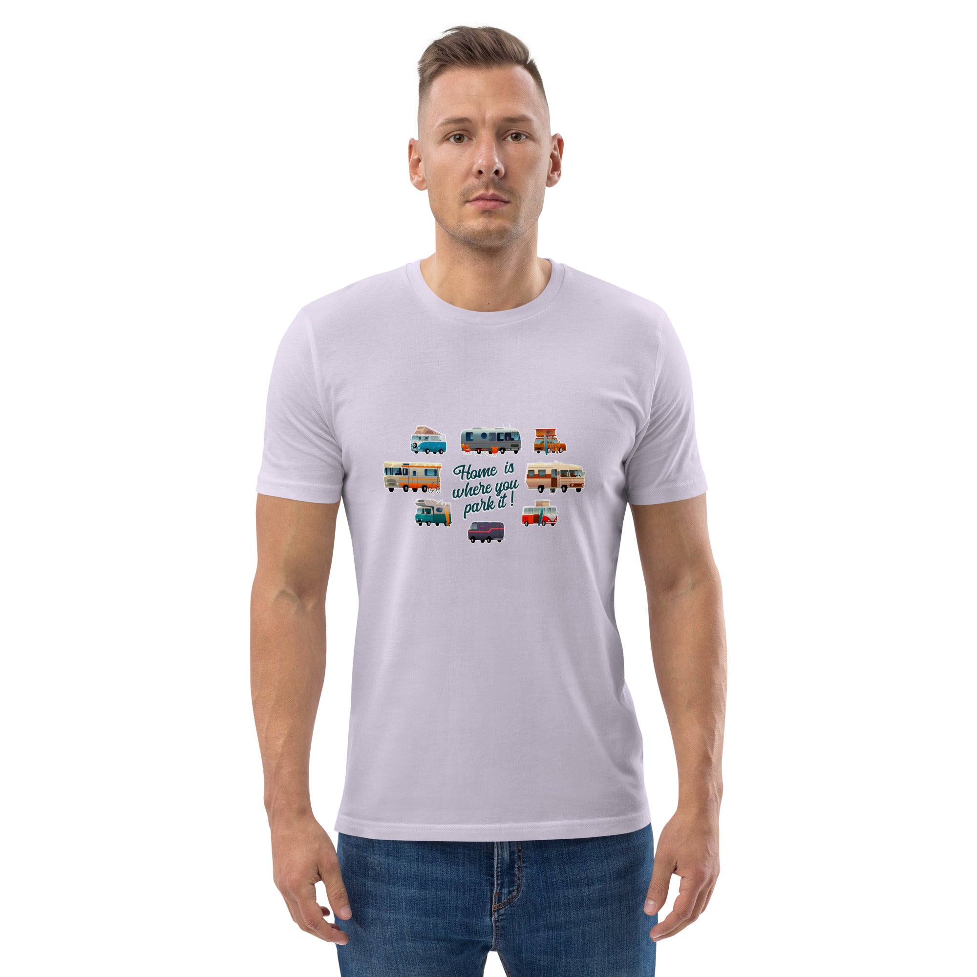 T-shirt unisexe en coton biologique Square Vintage Campers sur couleurs claires