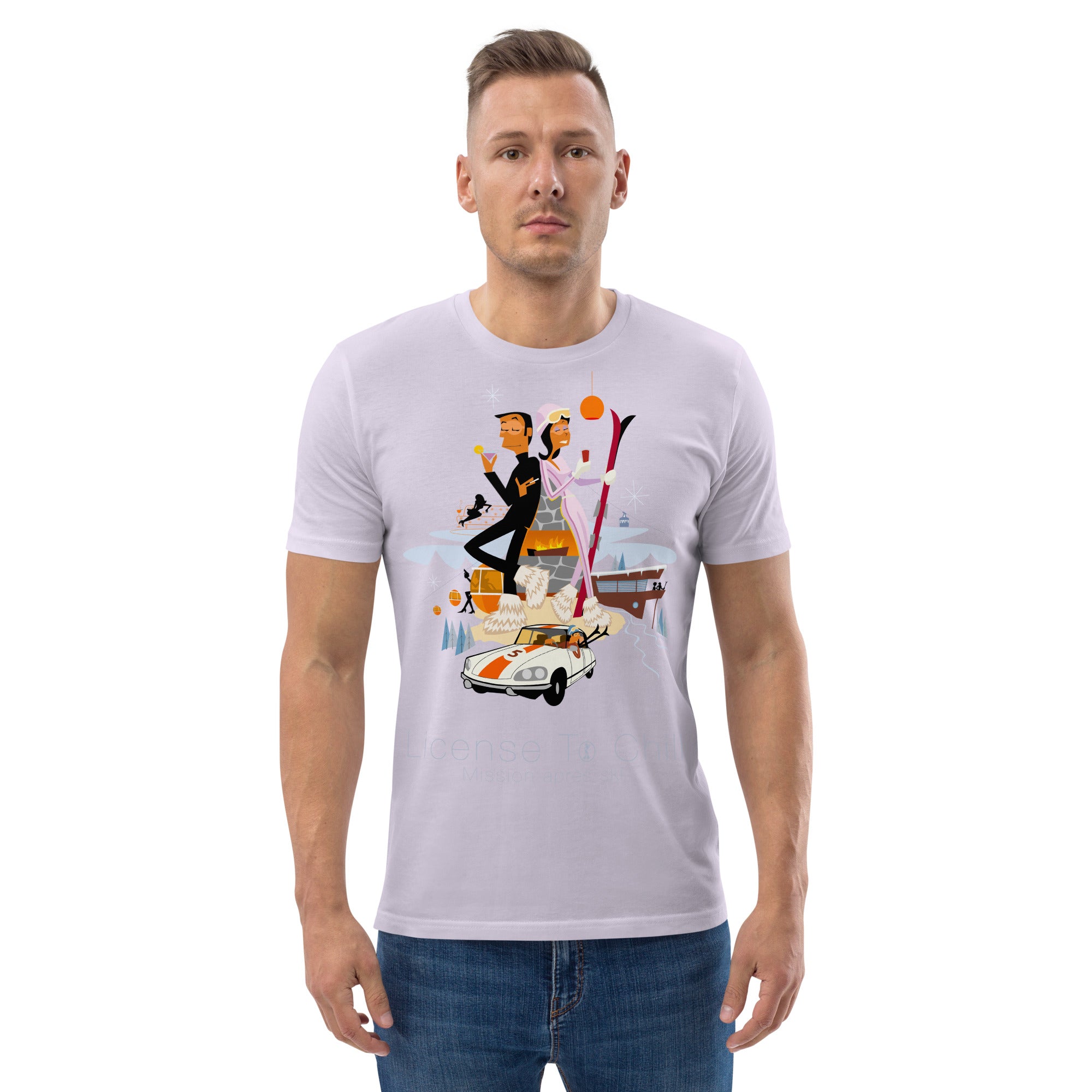 T-shirt unisexe en coton biologique License To Chill Mission Après-Ski sur couleurs claires