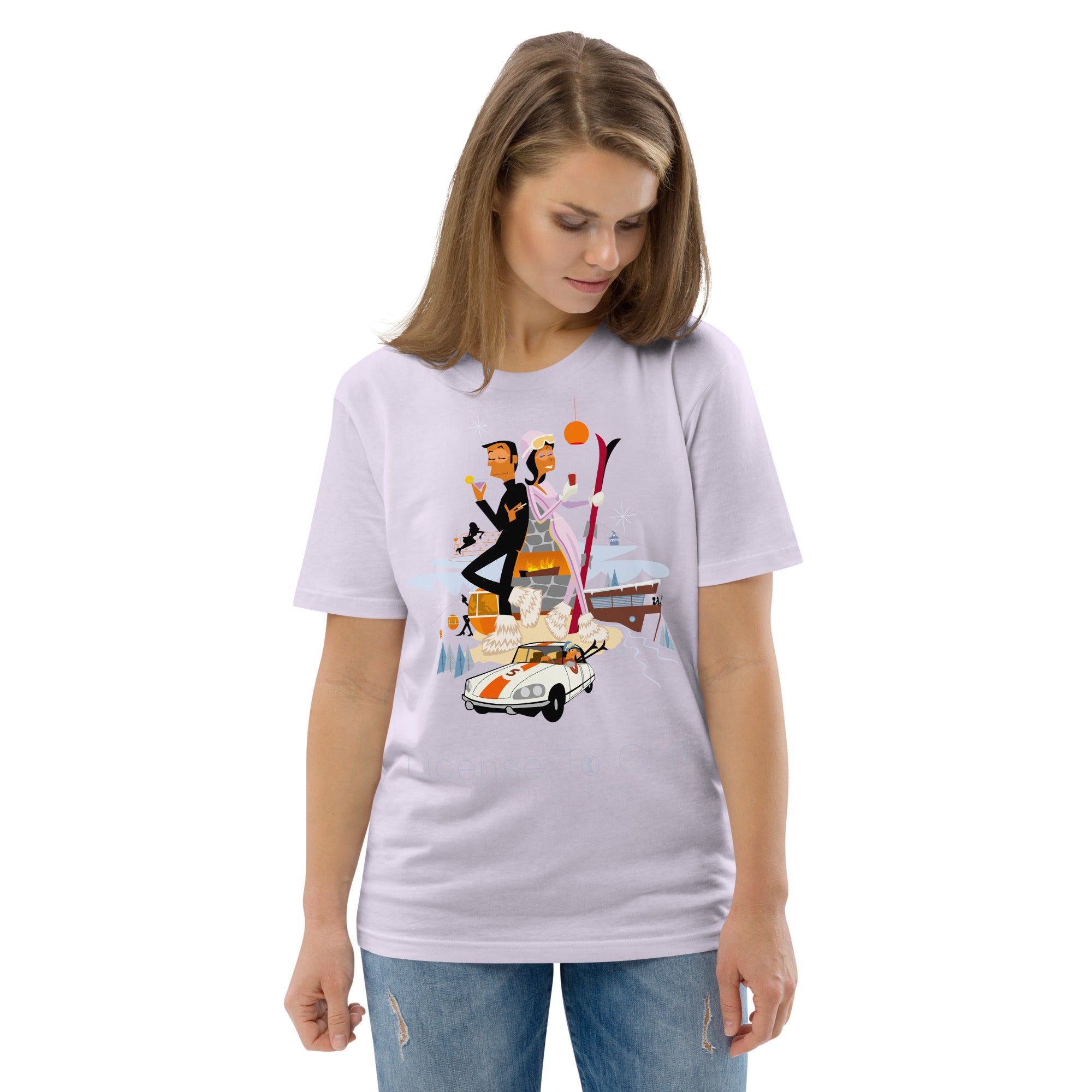 T-shirt unisexe en coton biologique License To Chill Mission Après-Ski sur couleurs claires