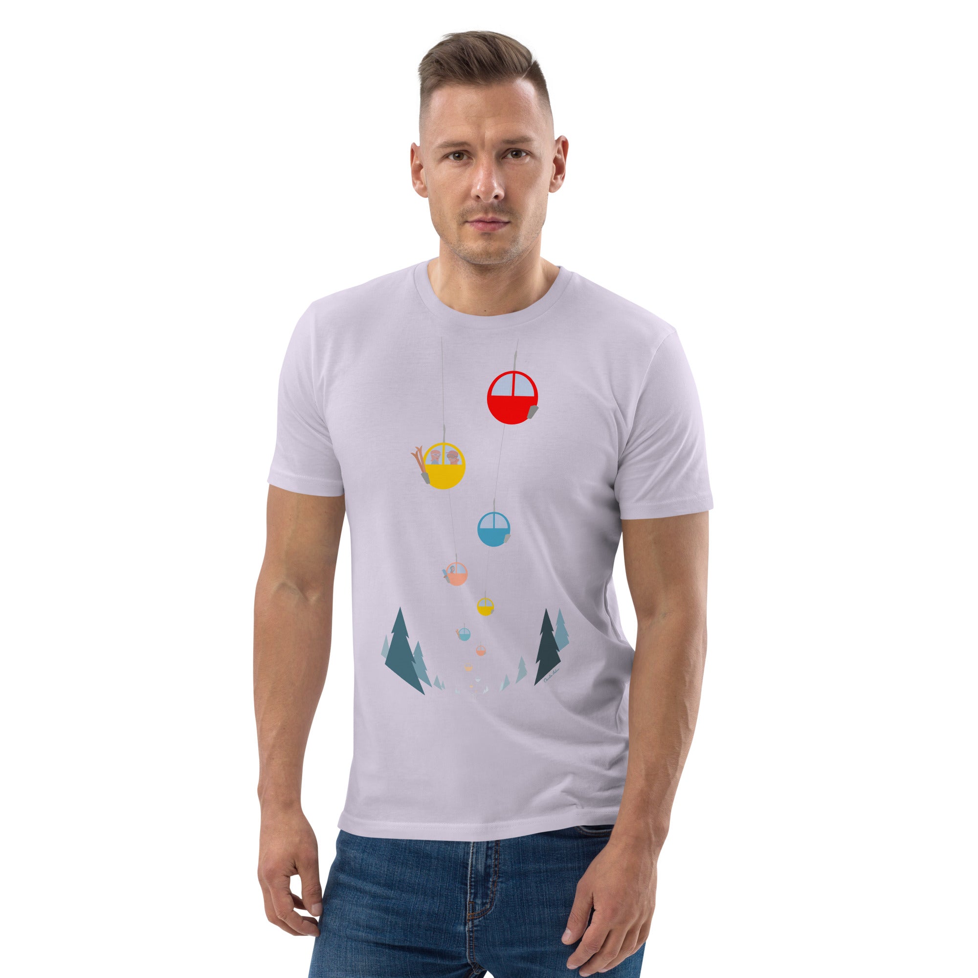 T-shirt unisexe en coton biologique Gondolas in the mist sur couleurs claires