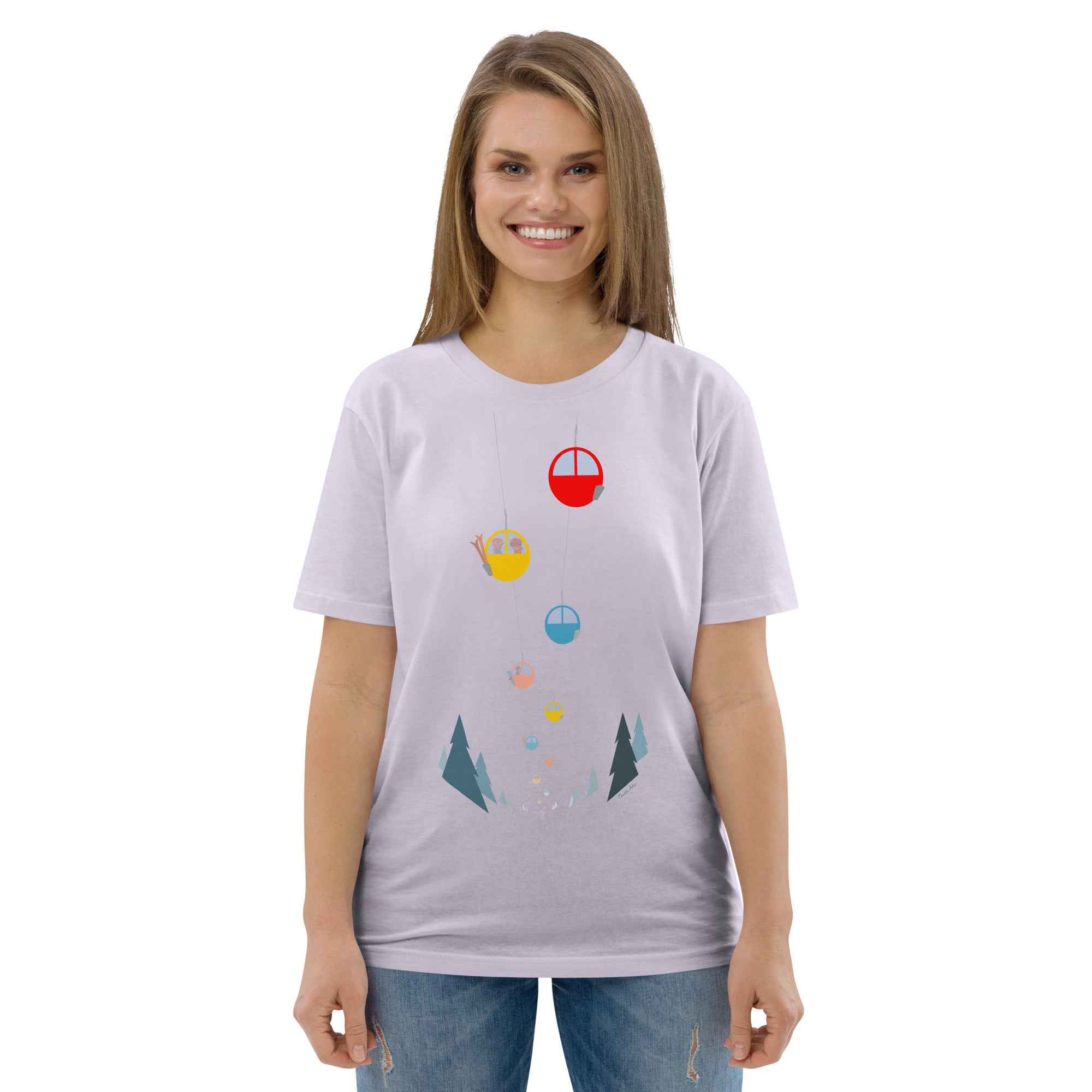 T-shirt unisexe en coton biologique Gondolas in the mist sur couleurs claires