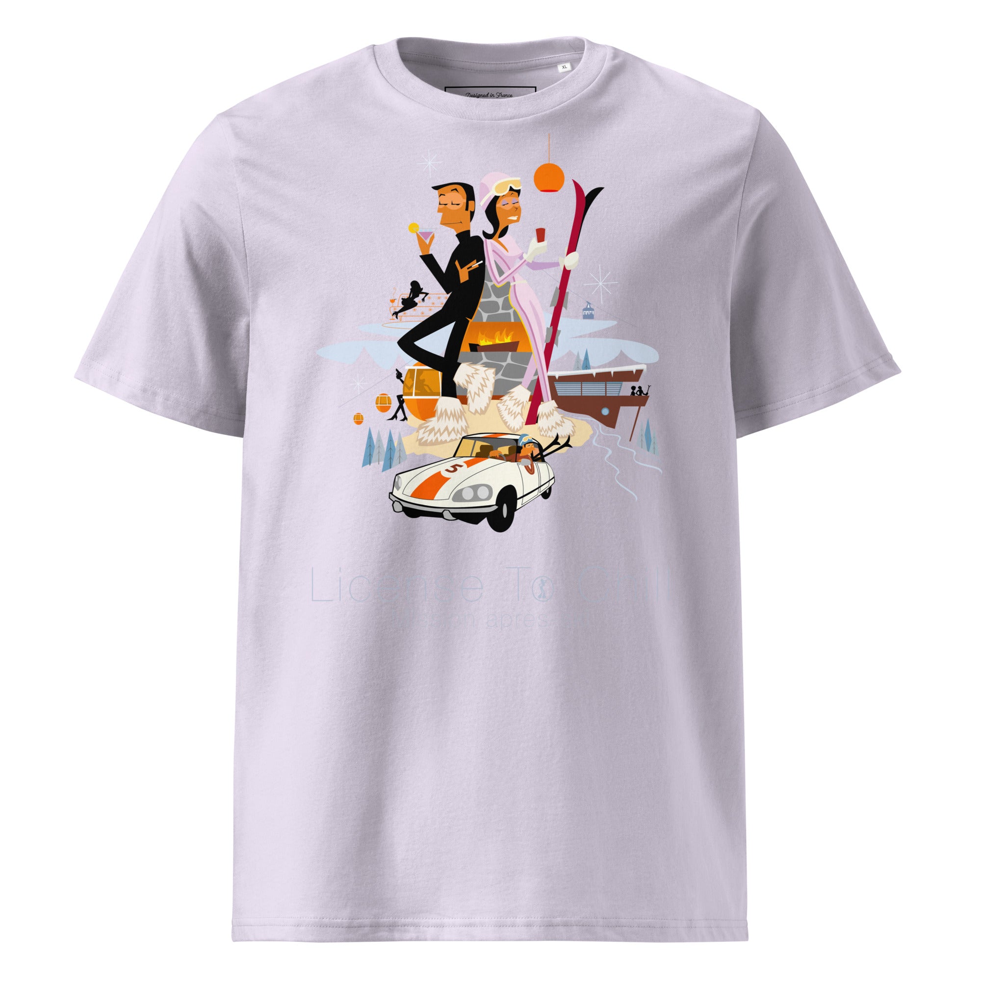 T-shirt unisexe en coton biologique License To Chill Mission Après-Ski sur couleurs claires