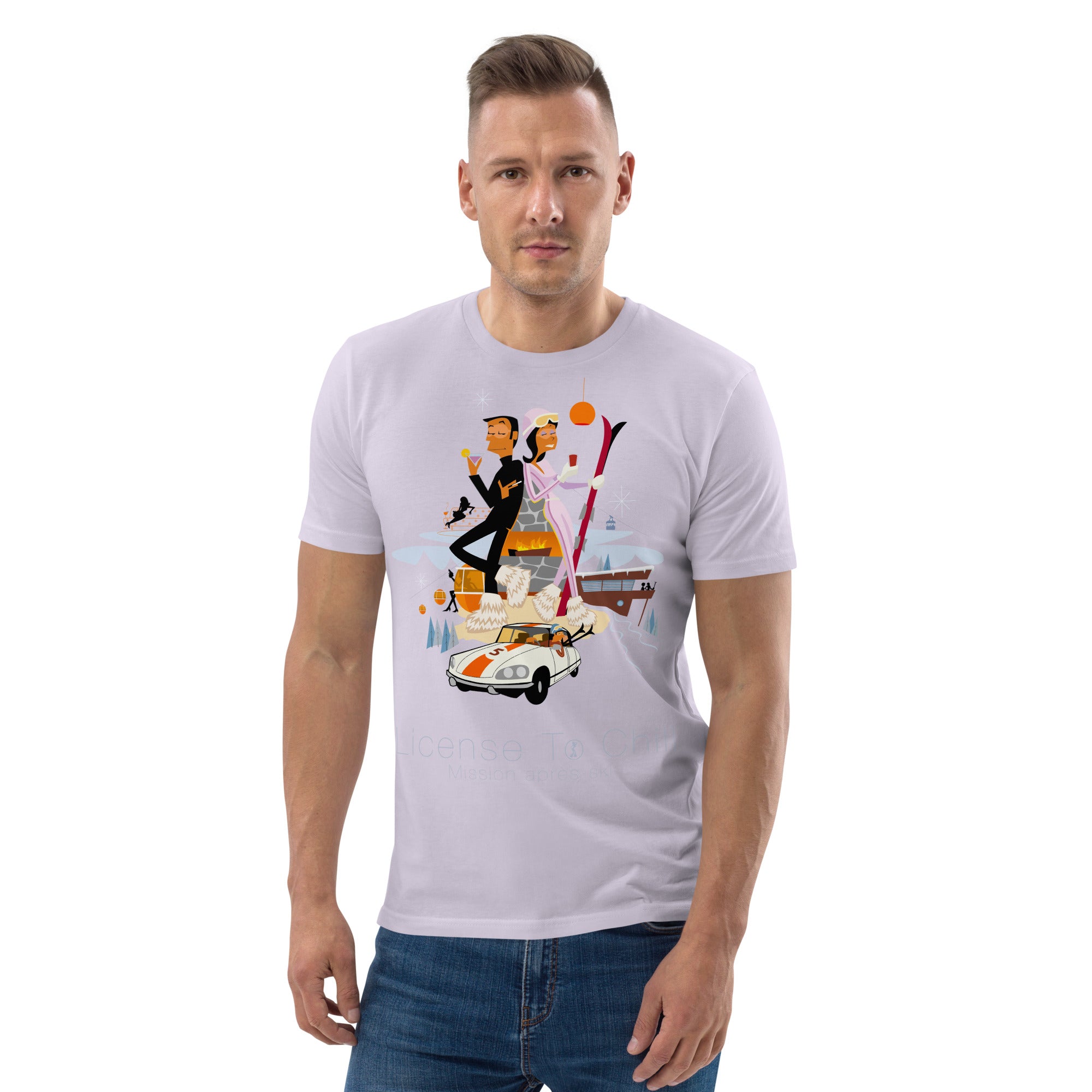 T-shirt unisexe en coton biologique License To Chill Mission Après-Ski sur couleurs claires