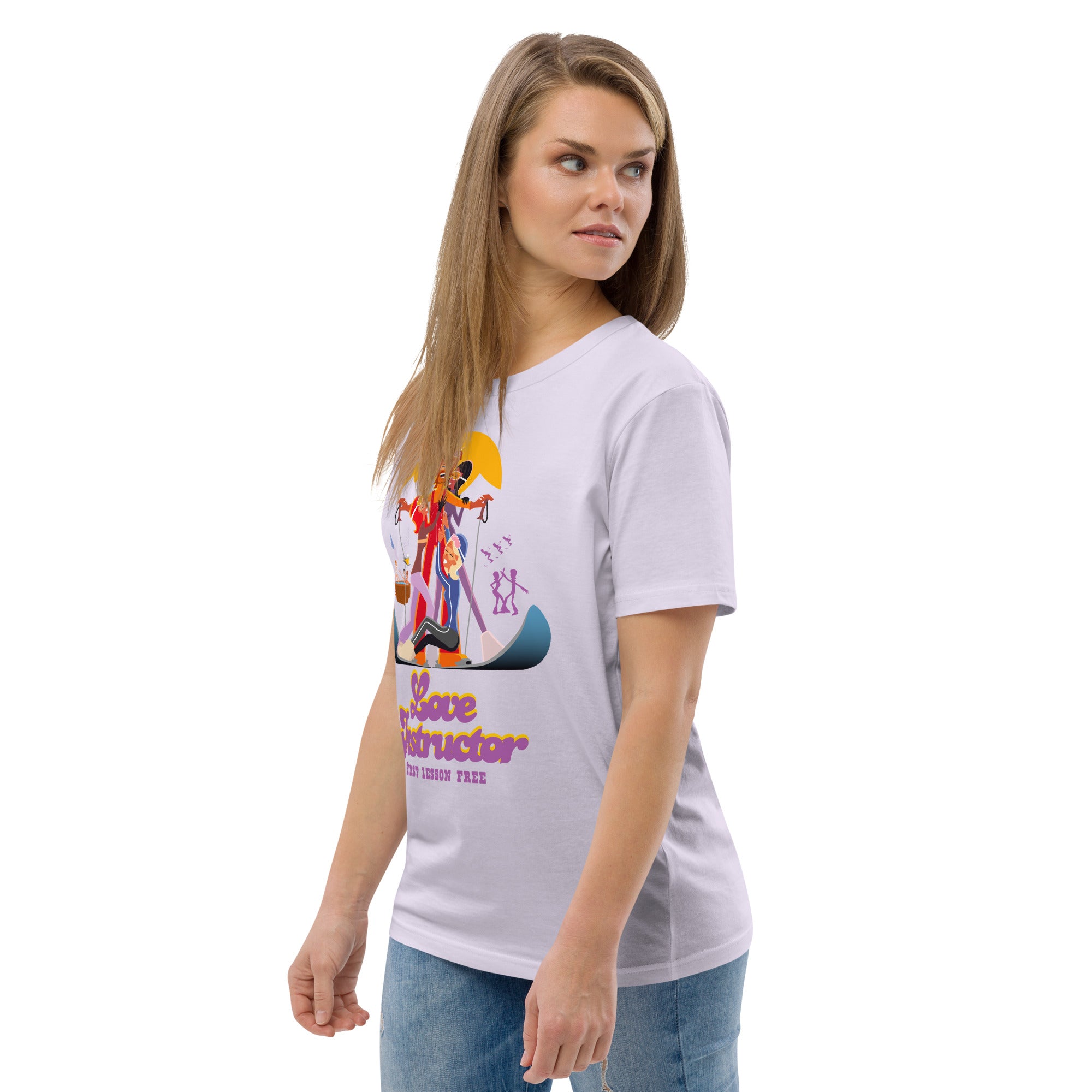 T-shirt unisexe en coton biologique Love instructor First lesson free sur couleurs claires