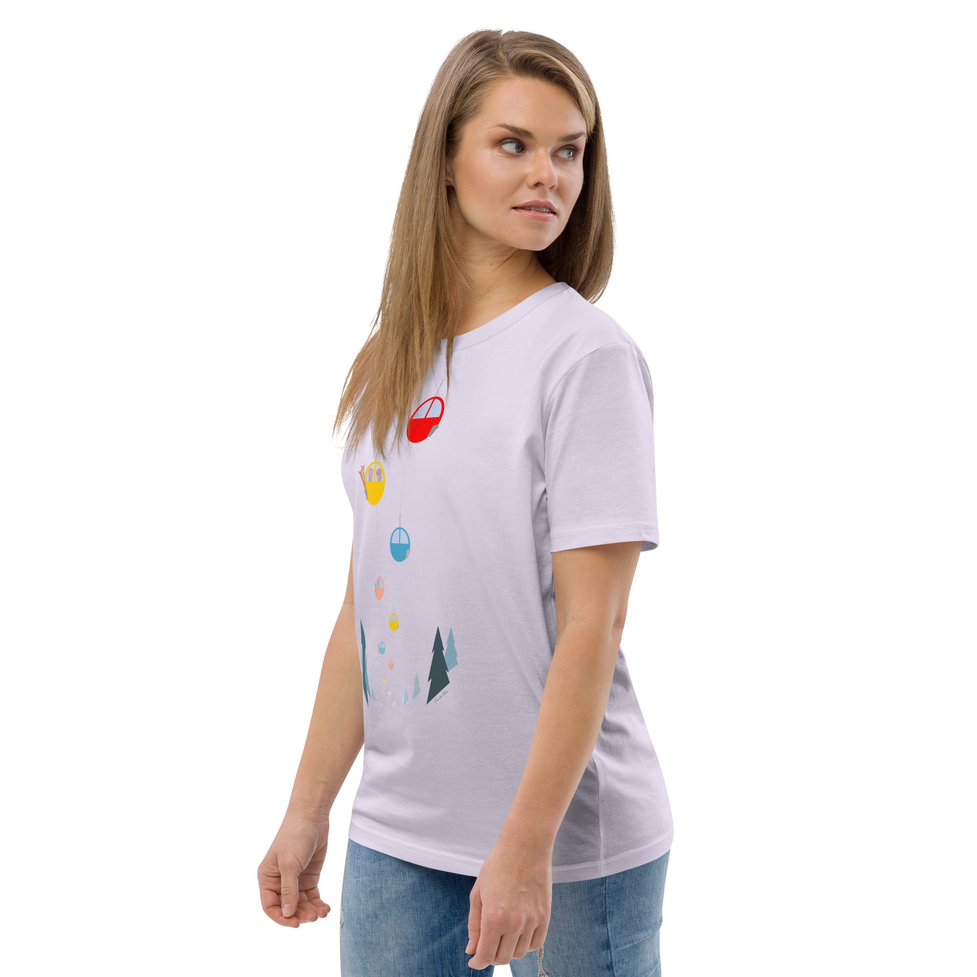 T-shirt unisexe en coton biologique Gondolas in the mist sur couleurs claires