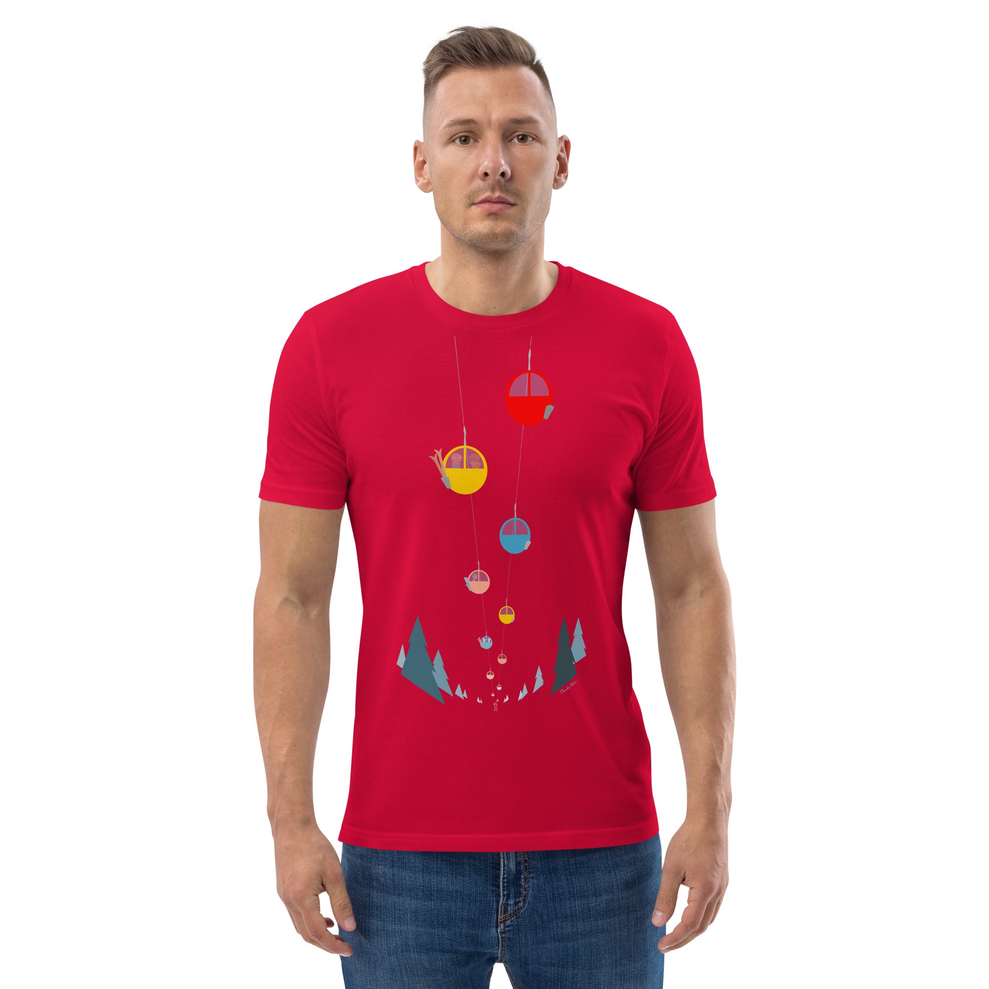 T-shirt unisexe en coton biologique Gondolas in the mist sur couleurs claires