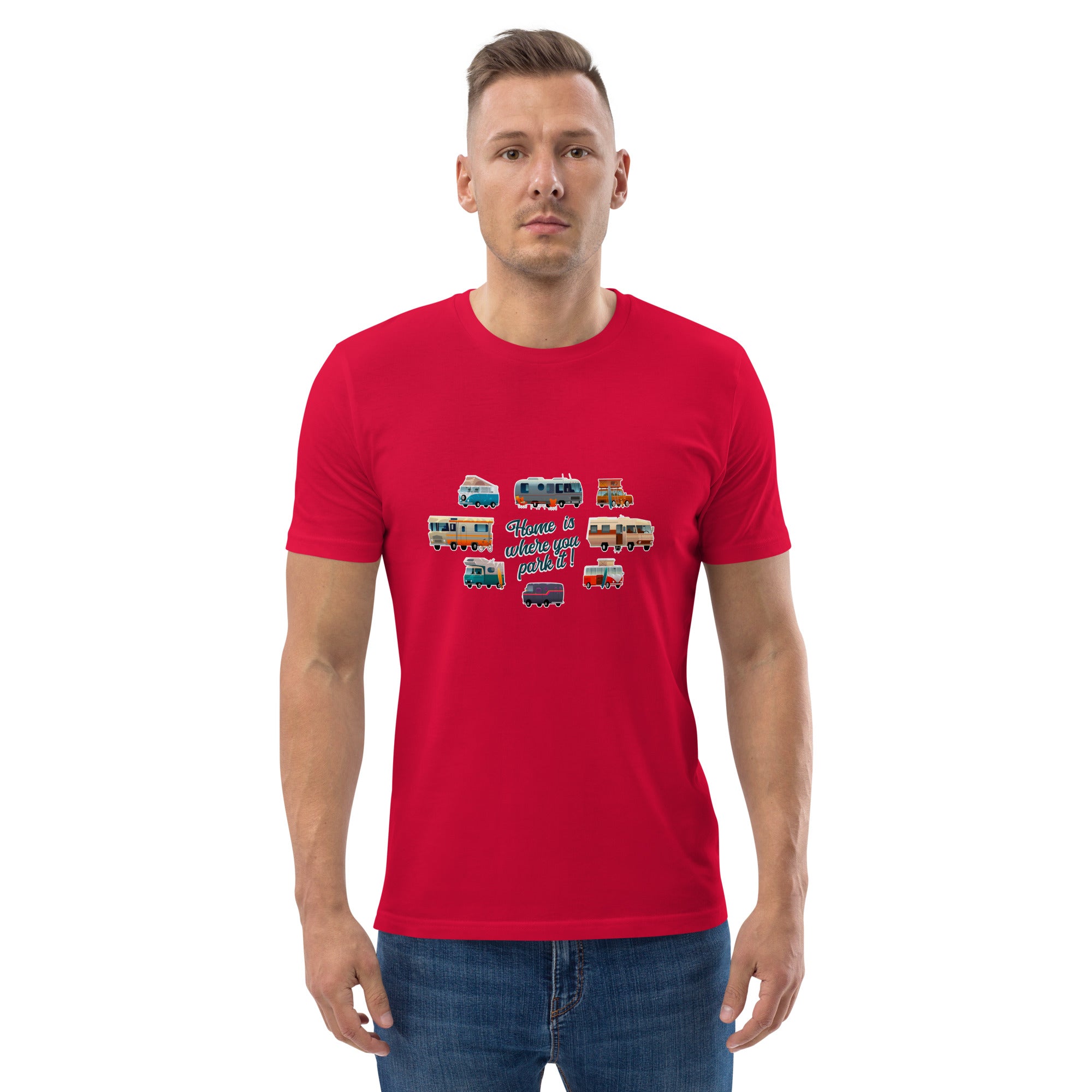 T-shirt unisexe en coton biologique Square Vintage Campers sur couleurs claires