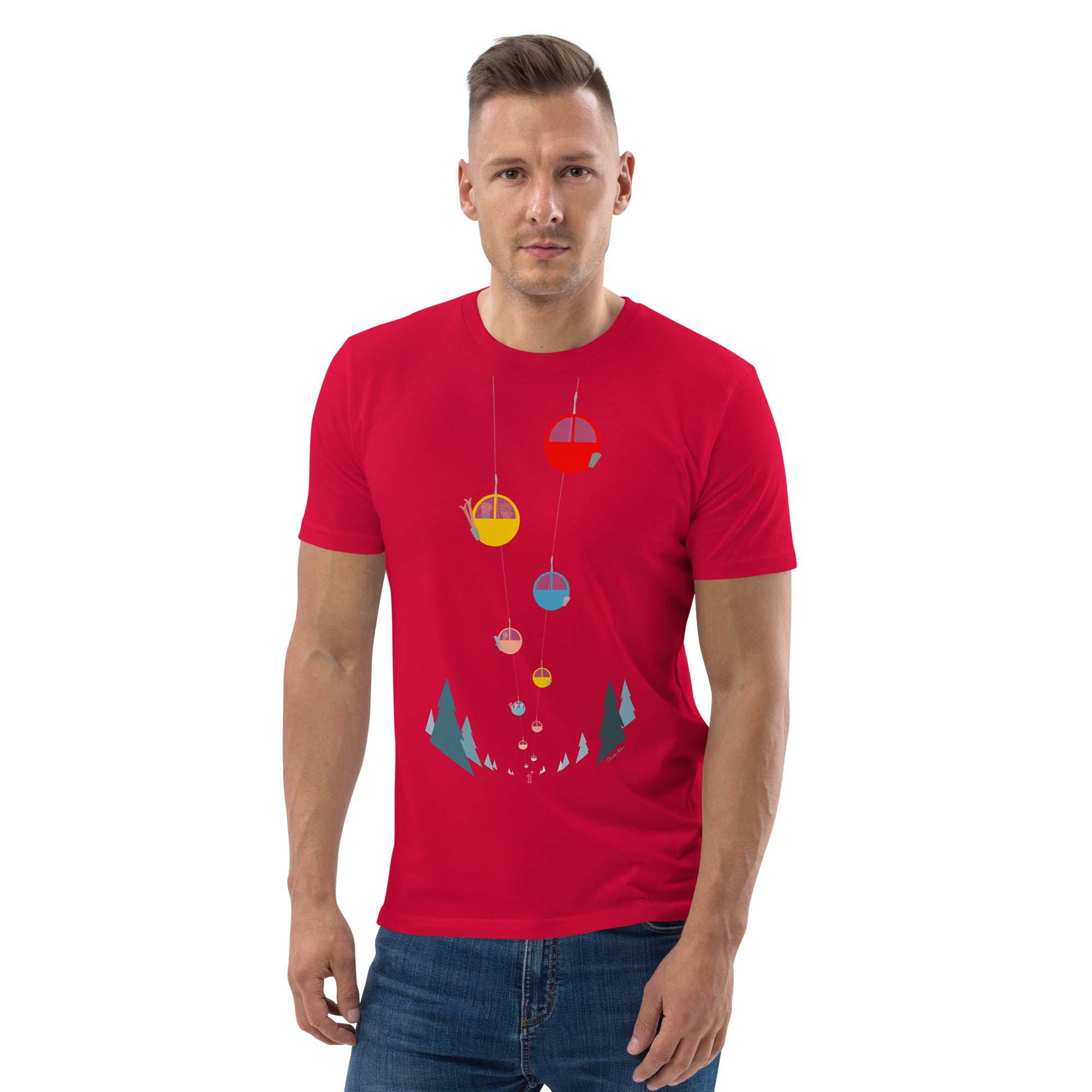 T-shirt unisexe en coton biologique Gondolas in the mist sur couleurs claires