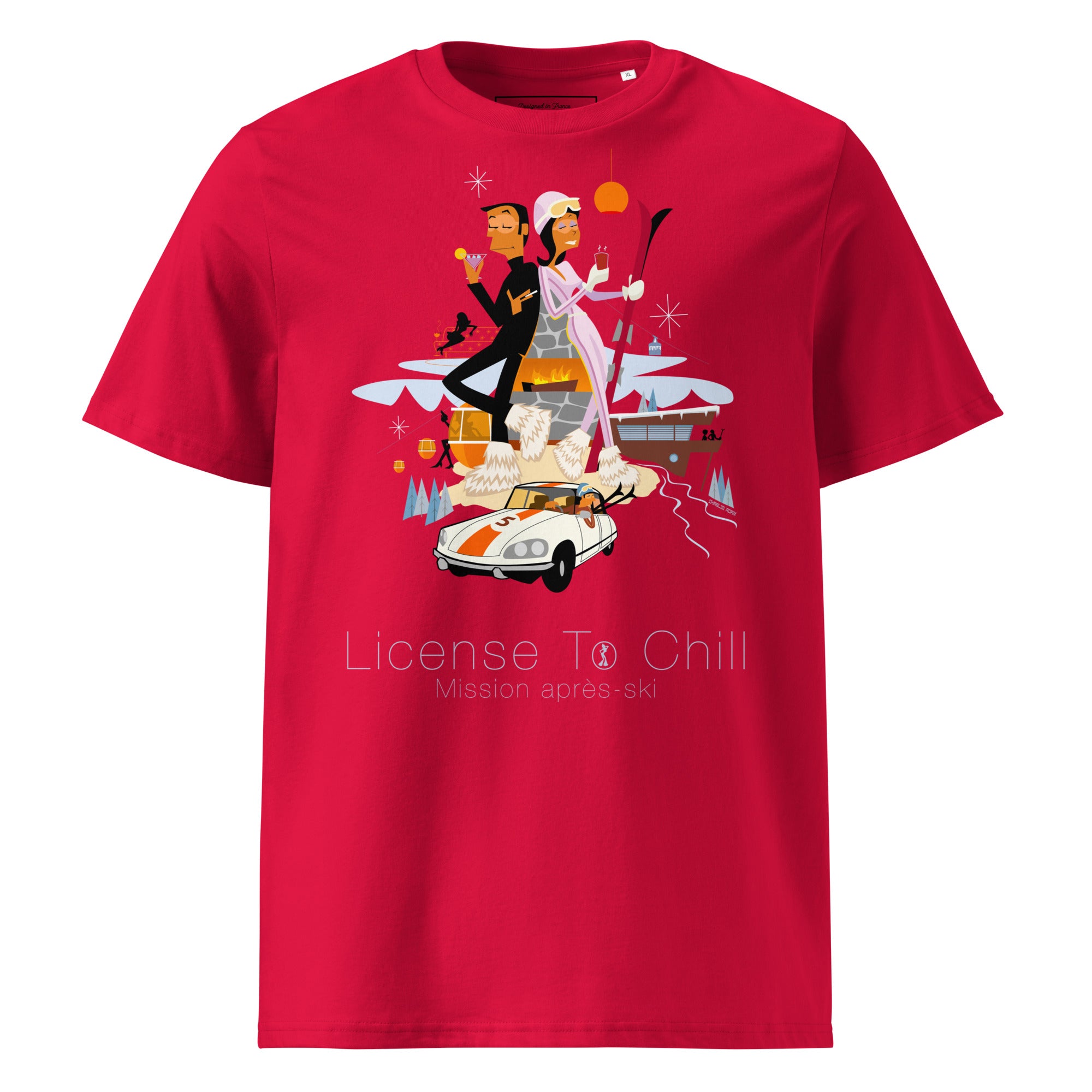 T-shirt unisexe en coton biologique License To Chill Mission Après-Ski sur couleurs claires