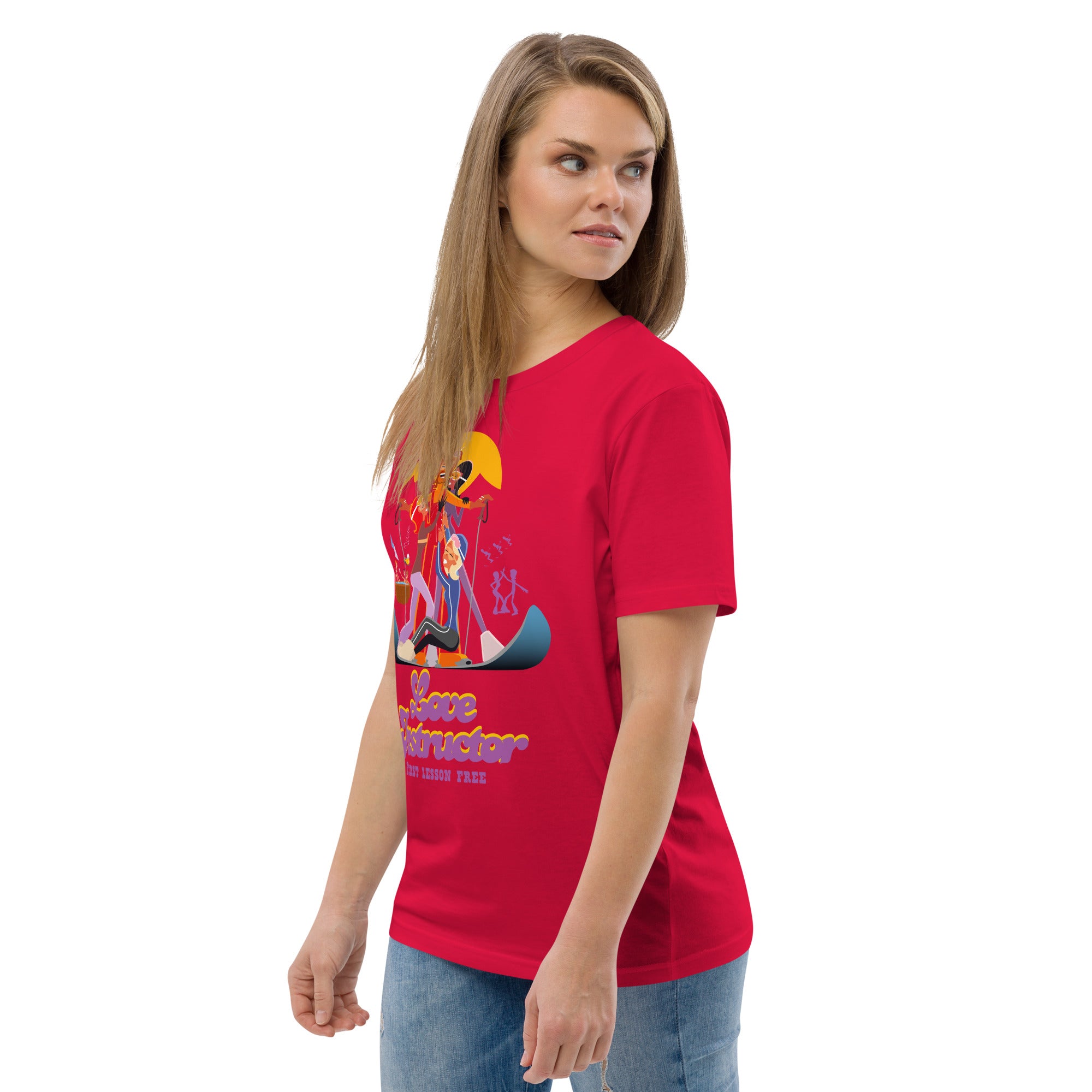 T-shirt unisexe en coton biologique Love instructor First lesson free sur couleurs claires